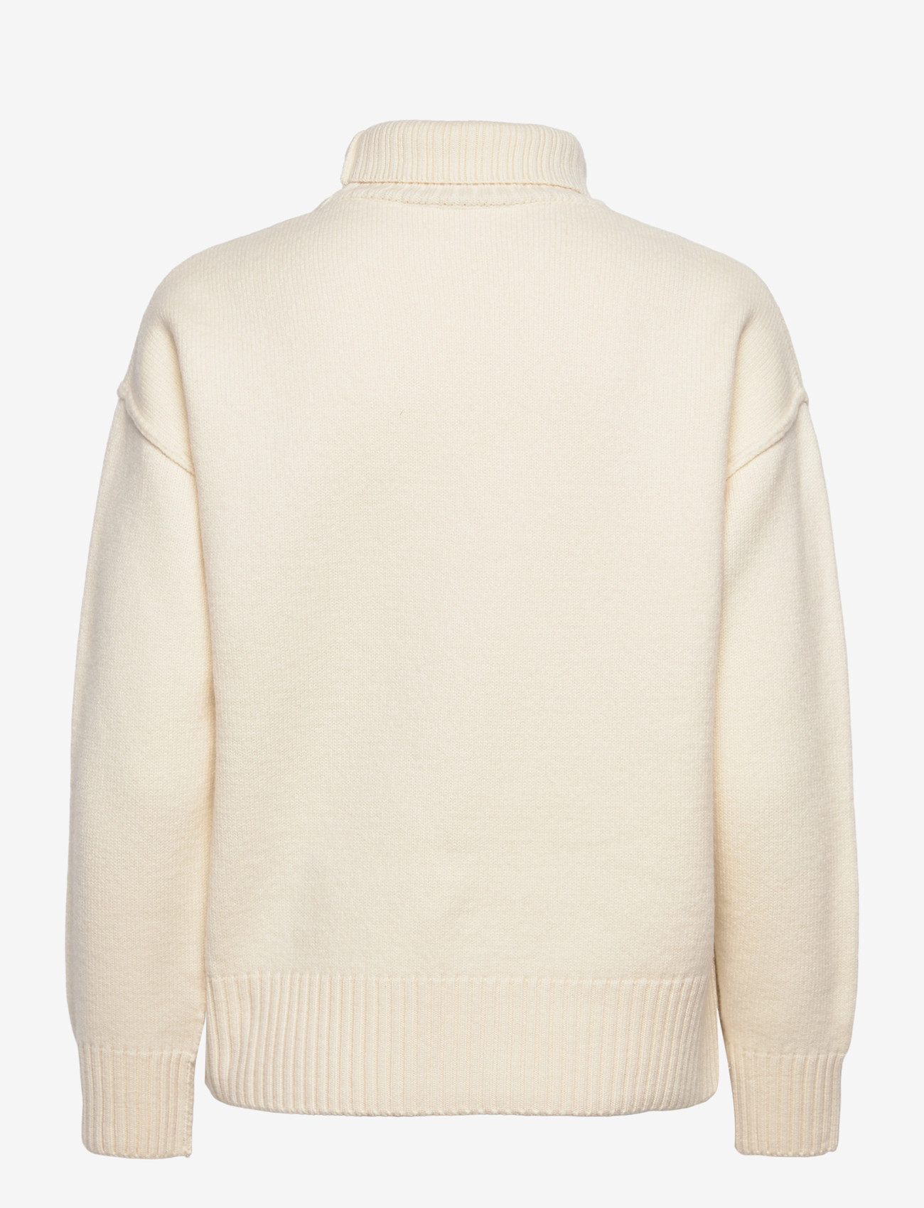 AMI - FUNNEL NECK SWEATER WITH CONTRASTED AMI DE COEUR - kõrge kaelusega džemprid - 151 : ecru/noir - 1