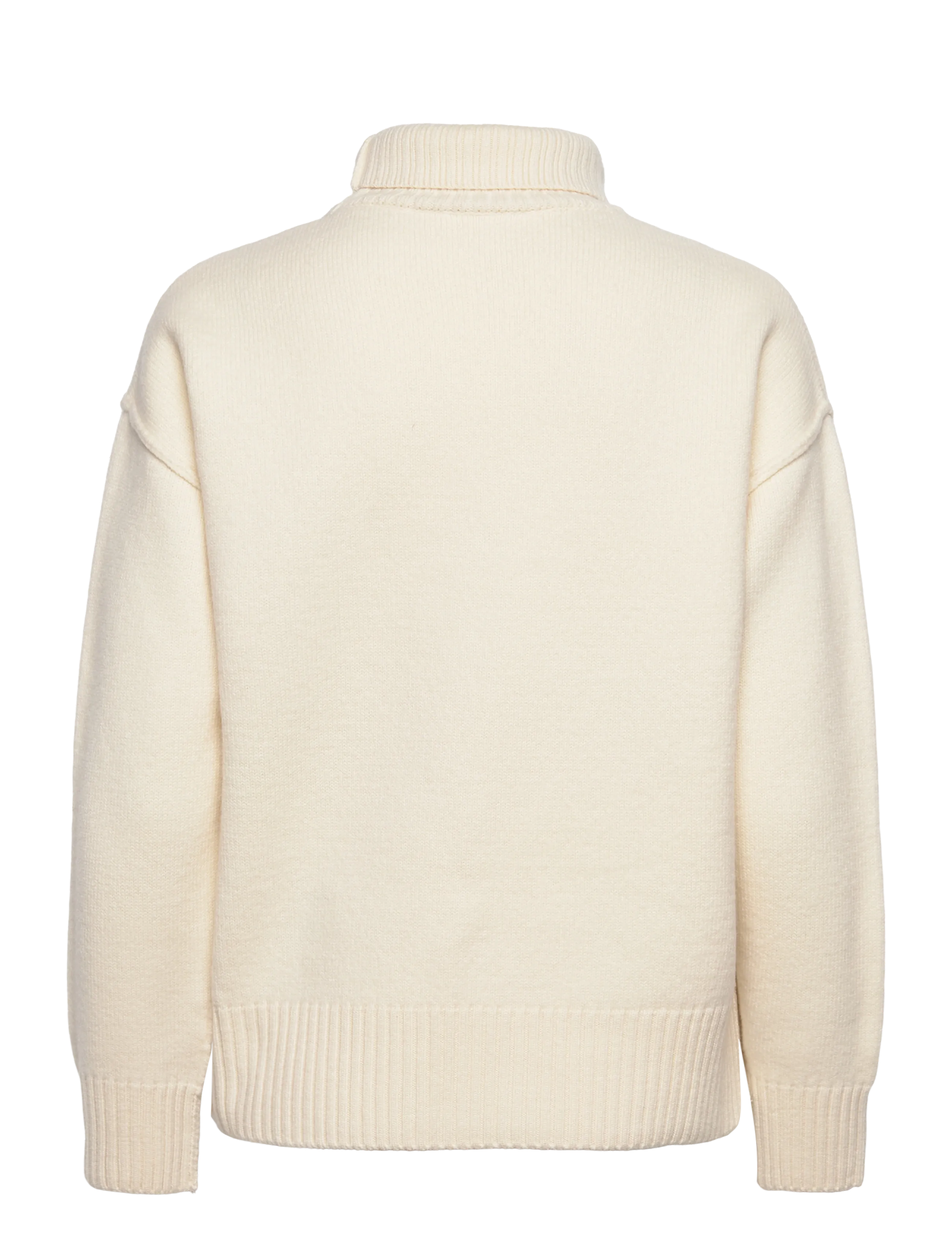 AMI - FUNNEL NECK SWEATER WITH CONTRASTED AMI DE COEUR - rullekraver - 151 : ecru/noir - 1