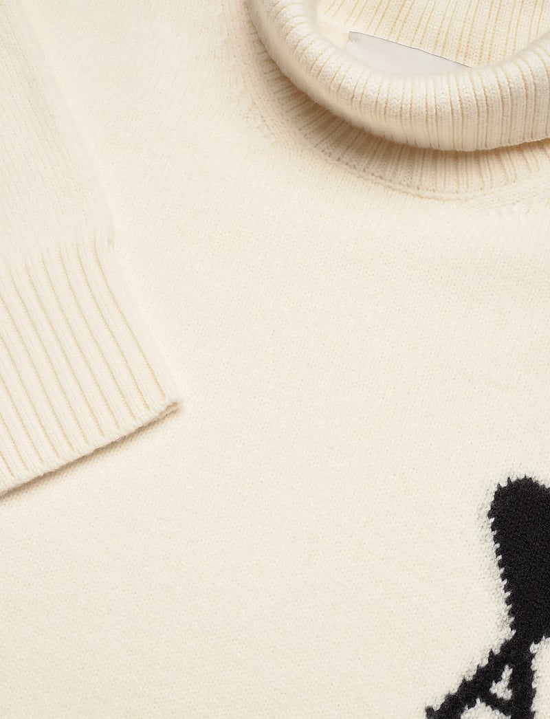 AMI - FUNNEL NECK SWEATER WITH CONTRASTED AMI DE COEUR - kõrge kaelusega džemprid - 151 : ecru/noir - 2