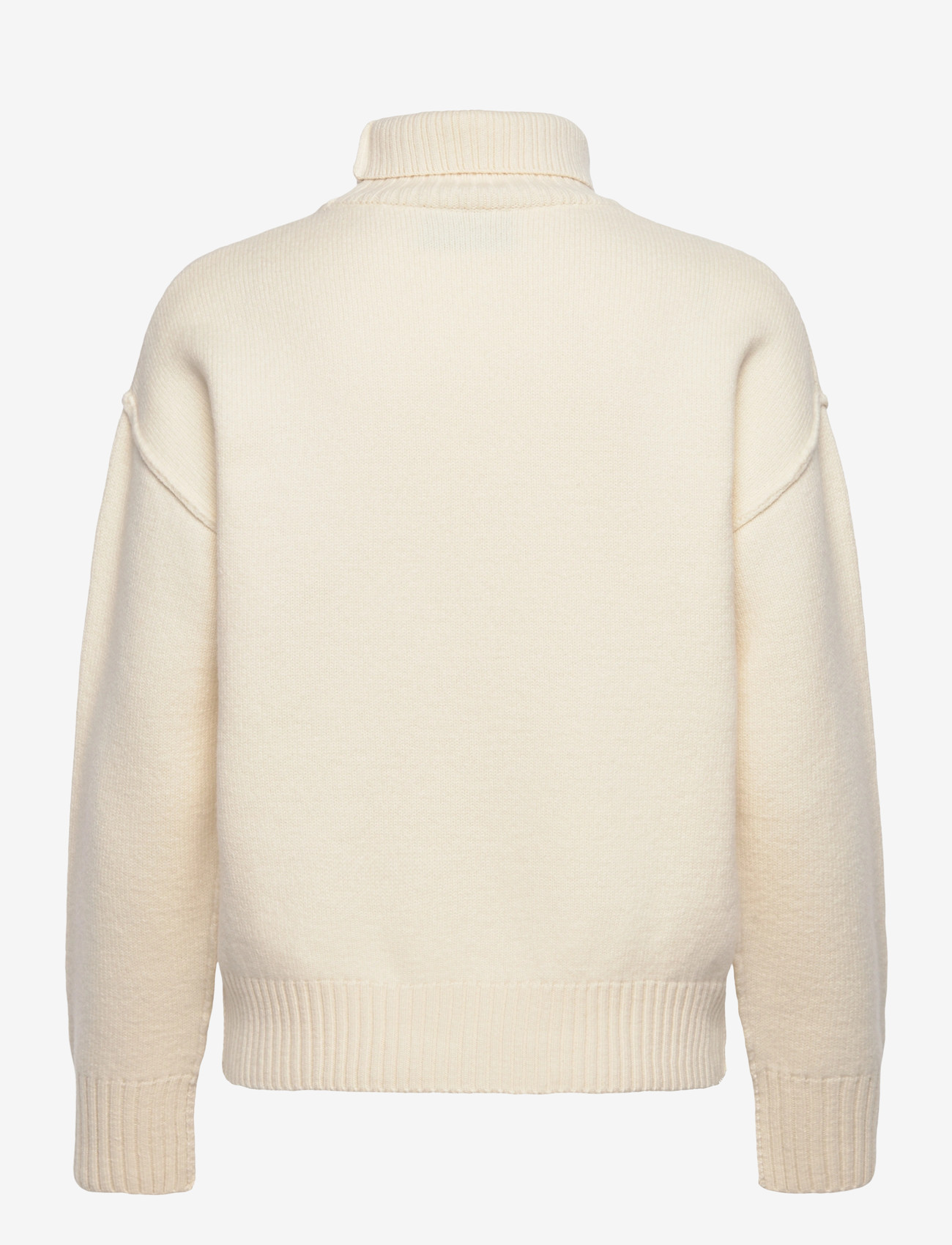 AMI - FUNNEL NECK SWEATER WITH CONTRASTED AMI DE COEUR - kõrge kaelusega kudumid - 154 : ecru/rouge - 1