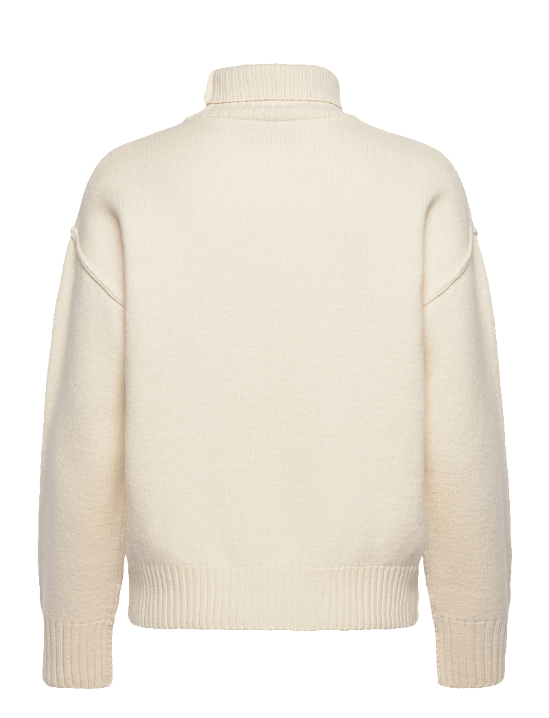 AMI - FUNNEL NECK SWEATER WITH CONTRASTED AMI DE COEUR - kõrge kaelusega kudumid - 154 : ecru/rouge - 1