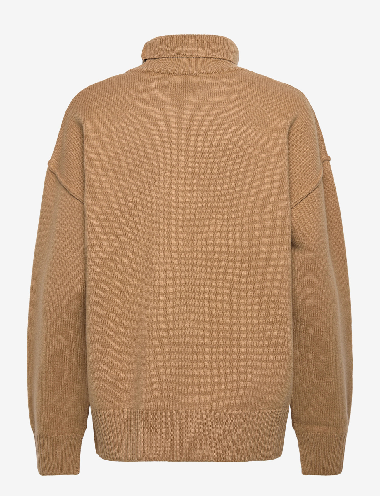 AMI - FUNNEL NECK SWEATER WITH CONTRASTED AMI DE COEUR - rollkragenpullover - 288 : camel/noir - 1