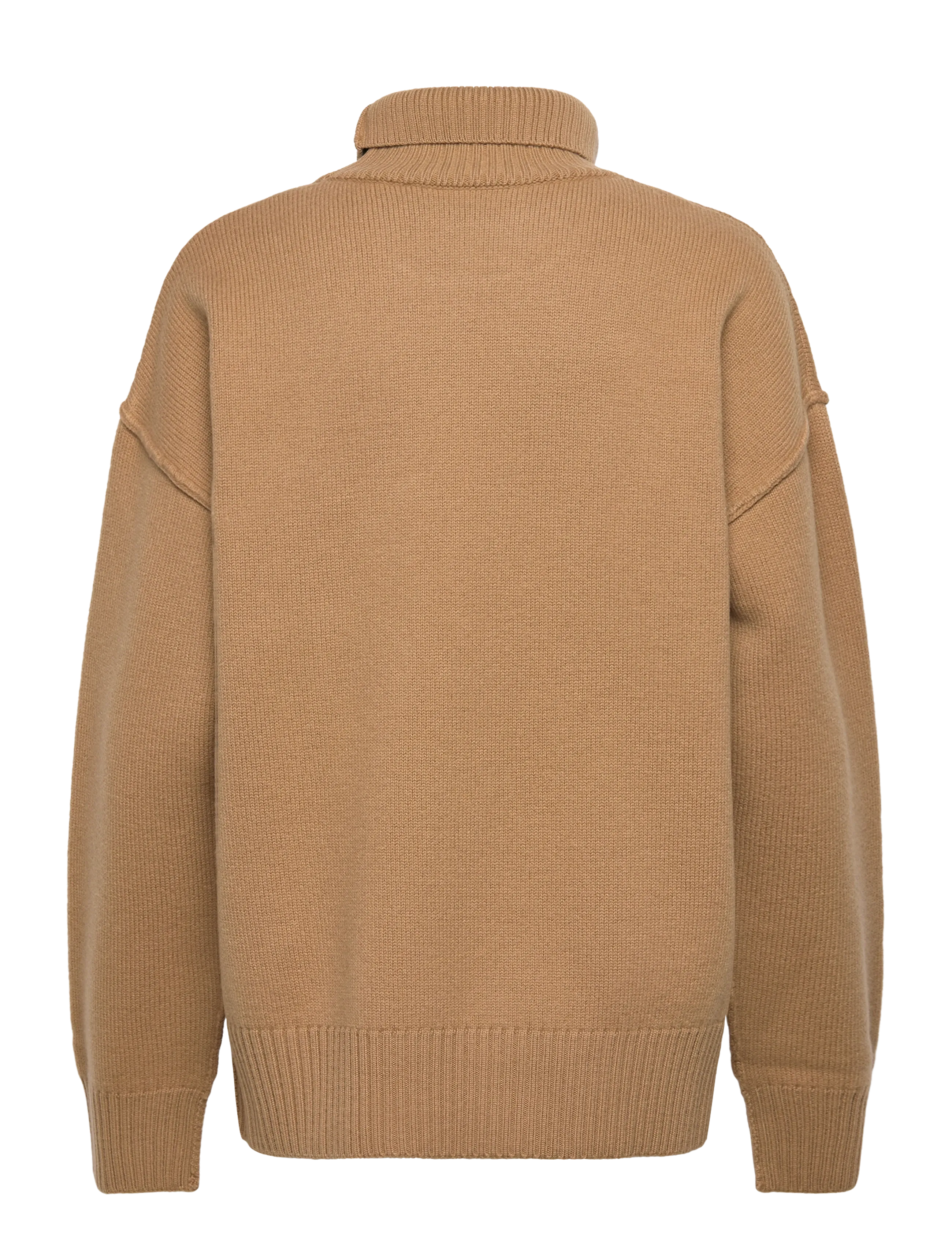 AMI - FUNNEL NECK SWEATER WITH CONTRASTED AMI DE COEUR - rullekraver - 288 : camel/noir - 1