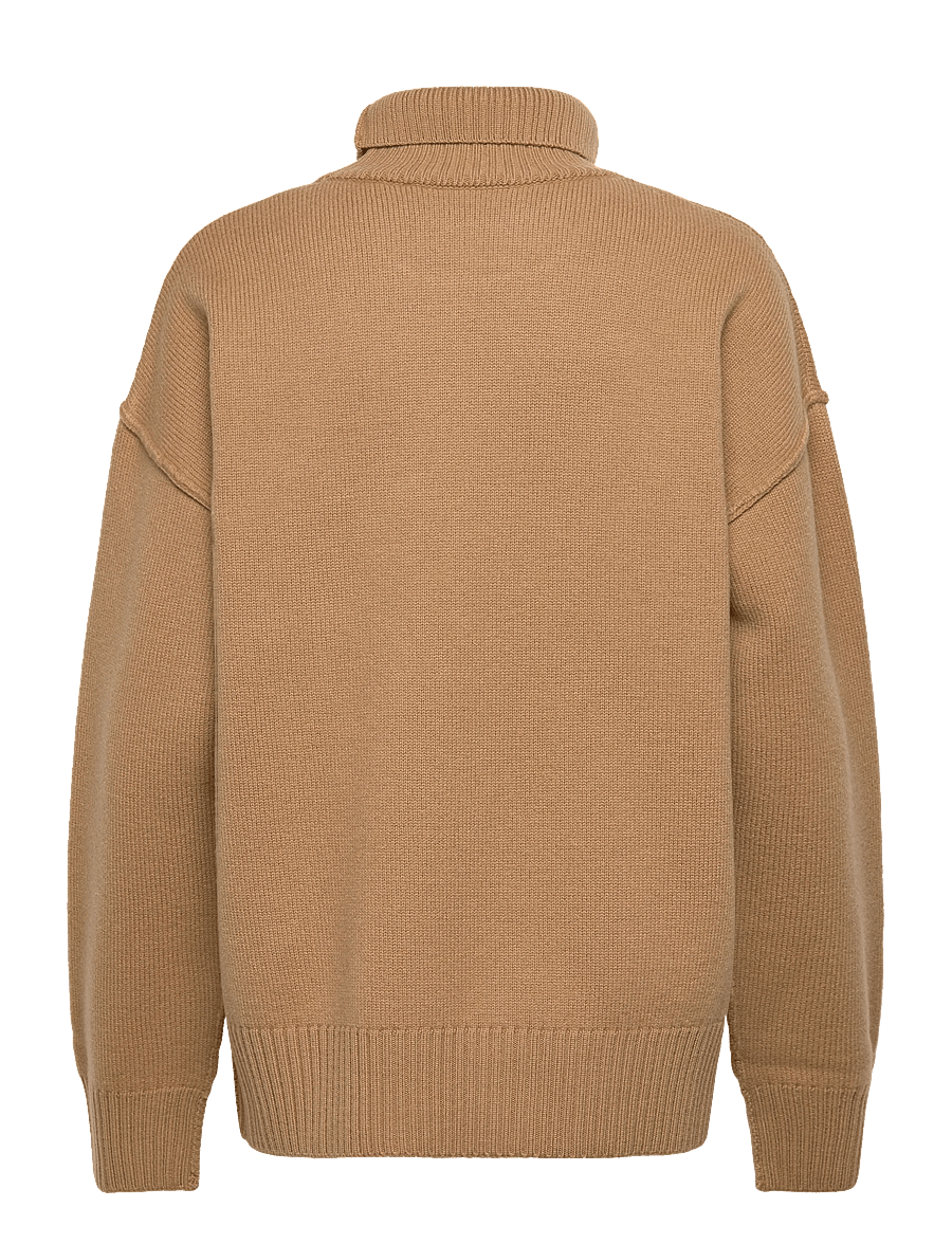 AMI - FUNNEL NECK SWEATER WITH CONTRASTED AMI DE COEUR - rollkragenpullover - 288 : camel/noir - 1
