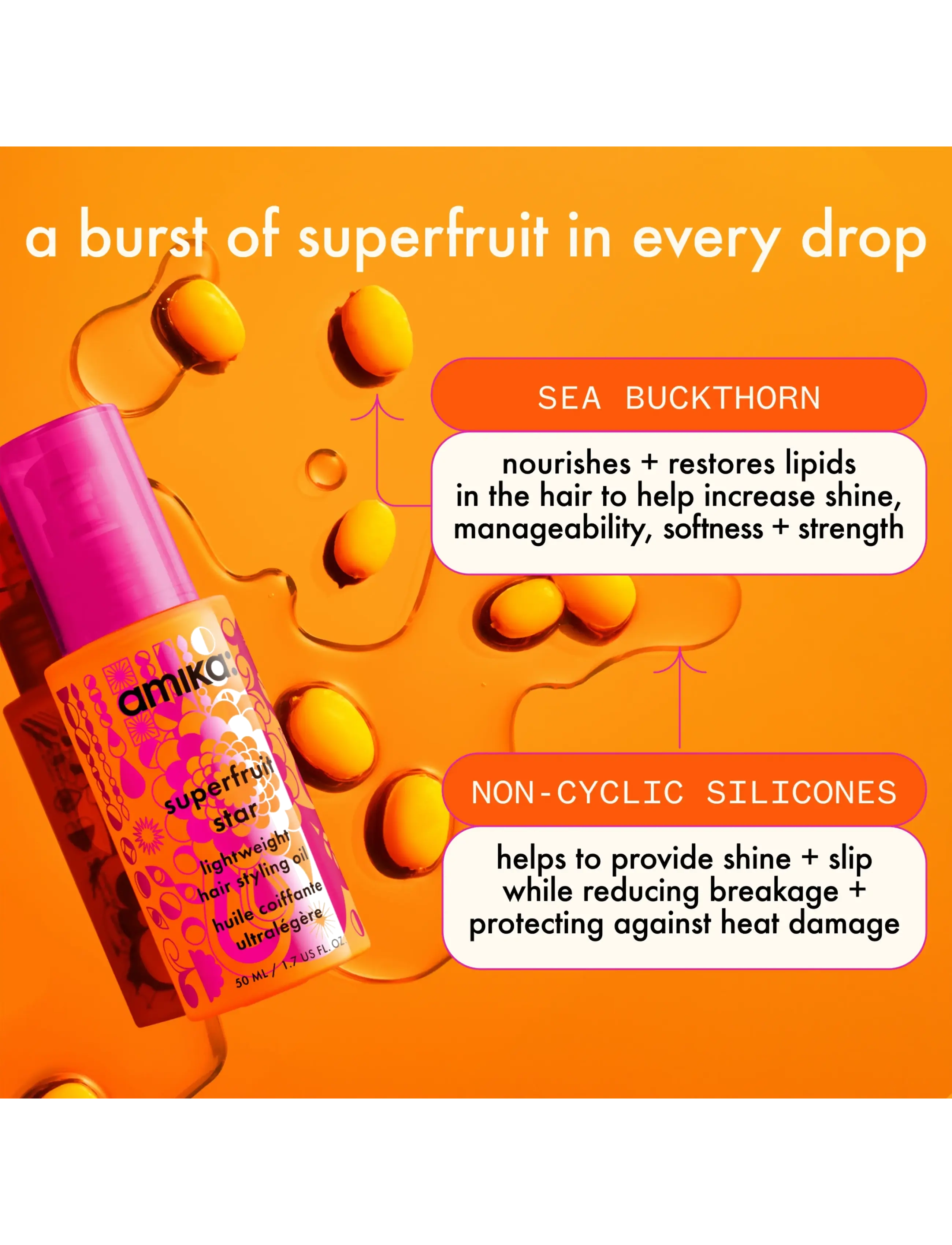 Amika Superfruit Star Lightweight Hair Styling Oil håroljor dam – bild 5