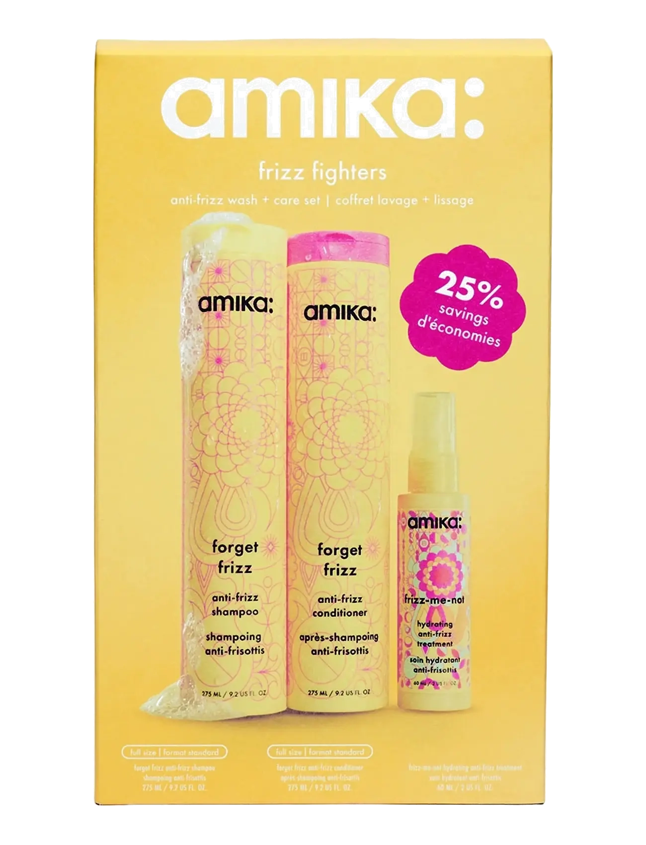 AMIKA Frizz Fighters Anti-Frizz Wash + Care Set, Shampoo, Gul, Str: ONE SIZE