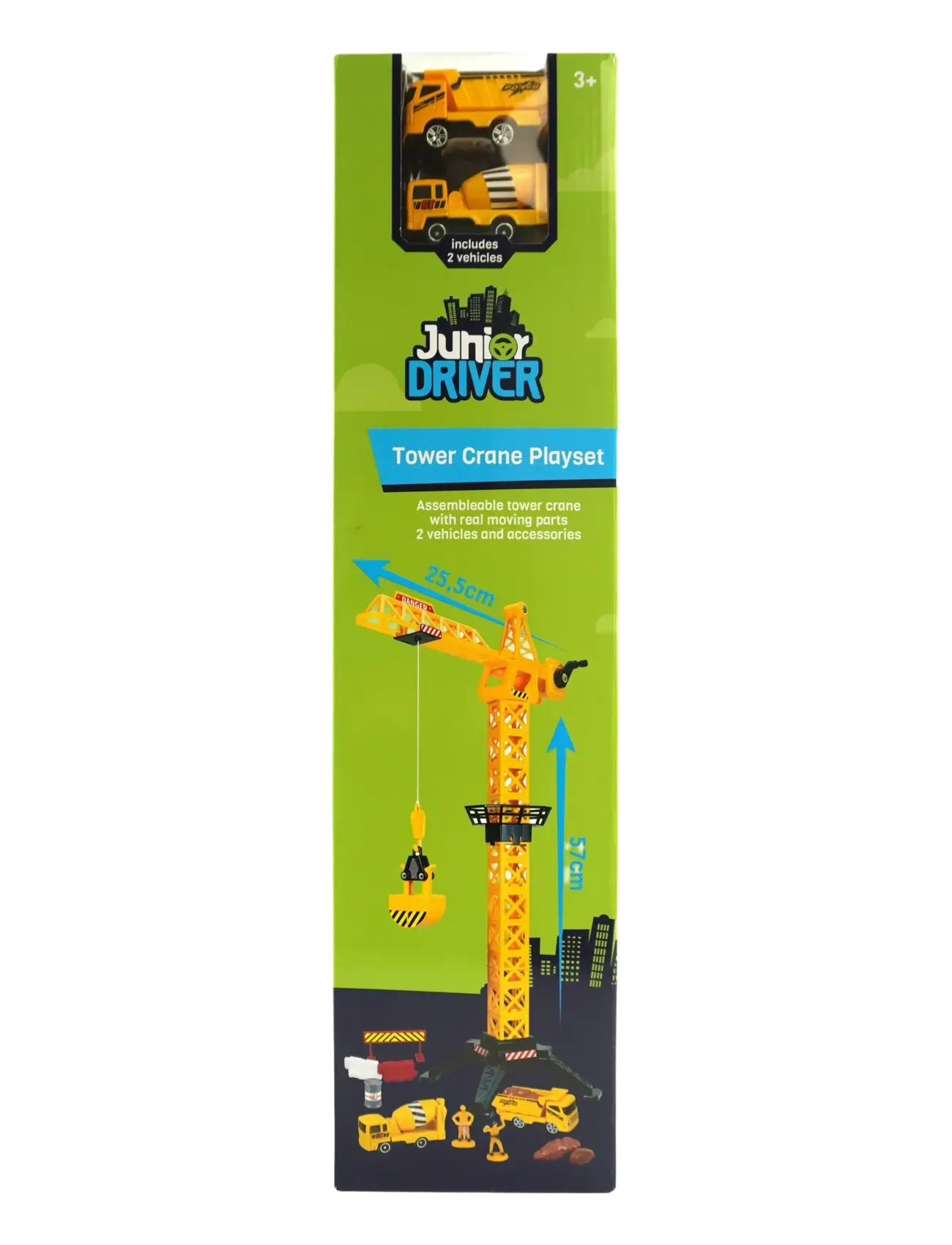 AMO Junior Driver Tower Crane 57Cm Playset With 2 Construction V, Børn, Construction Cars, Gul, Str: ONE SIZE