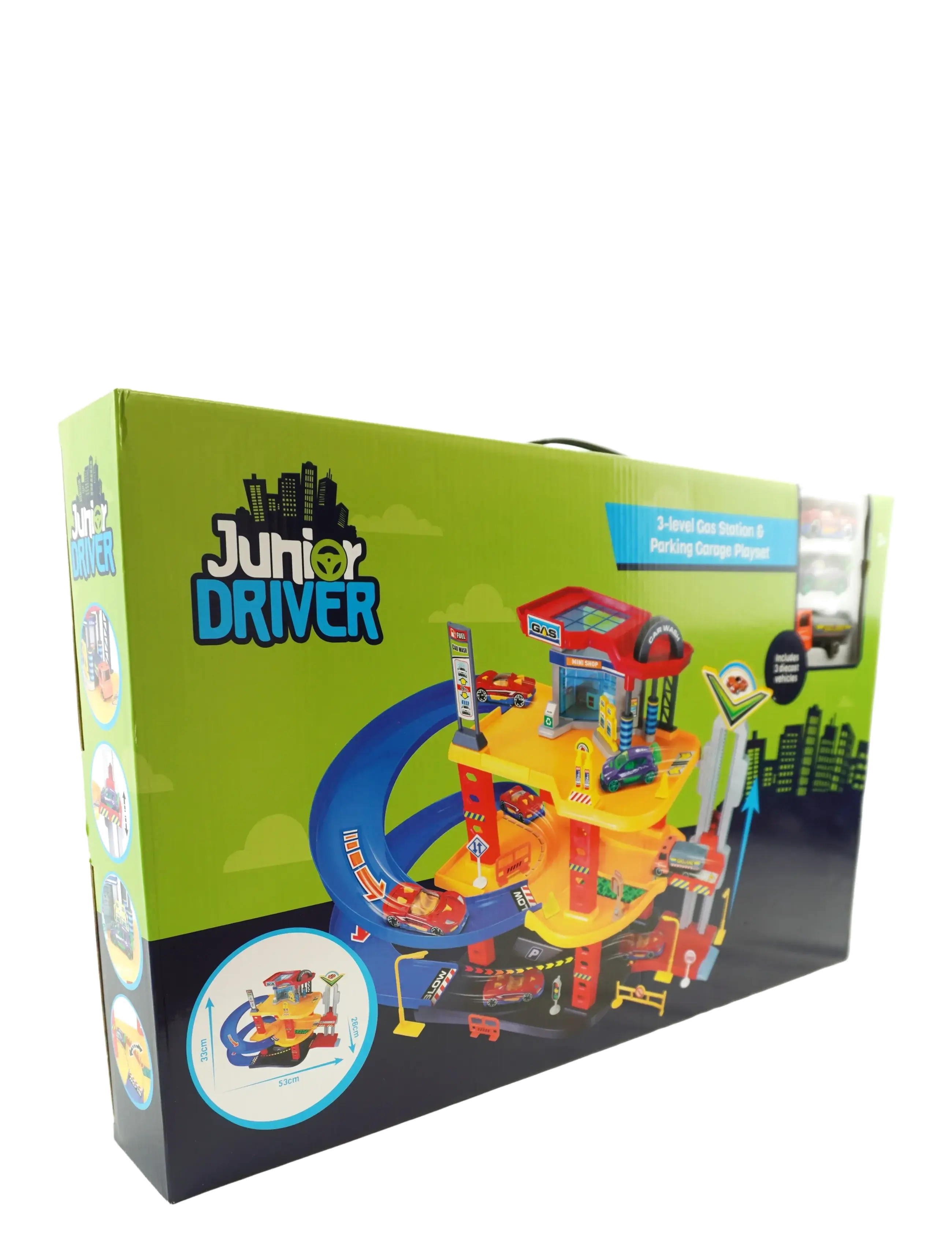 AMO Junior Driver Gas Station Playset With 3 Vehicles, Børn, Race Tracks, Multi/mønstret, Str: ONE SIZE