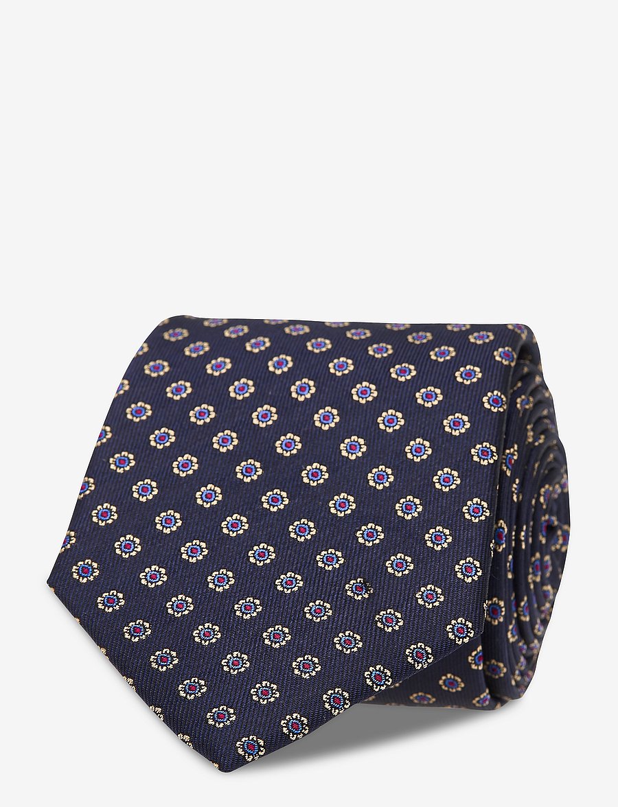 AN IVY - Navy Woven Flower Silk Tie - slips - navy/gold/red - 1
