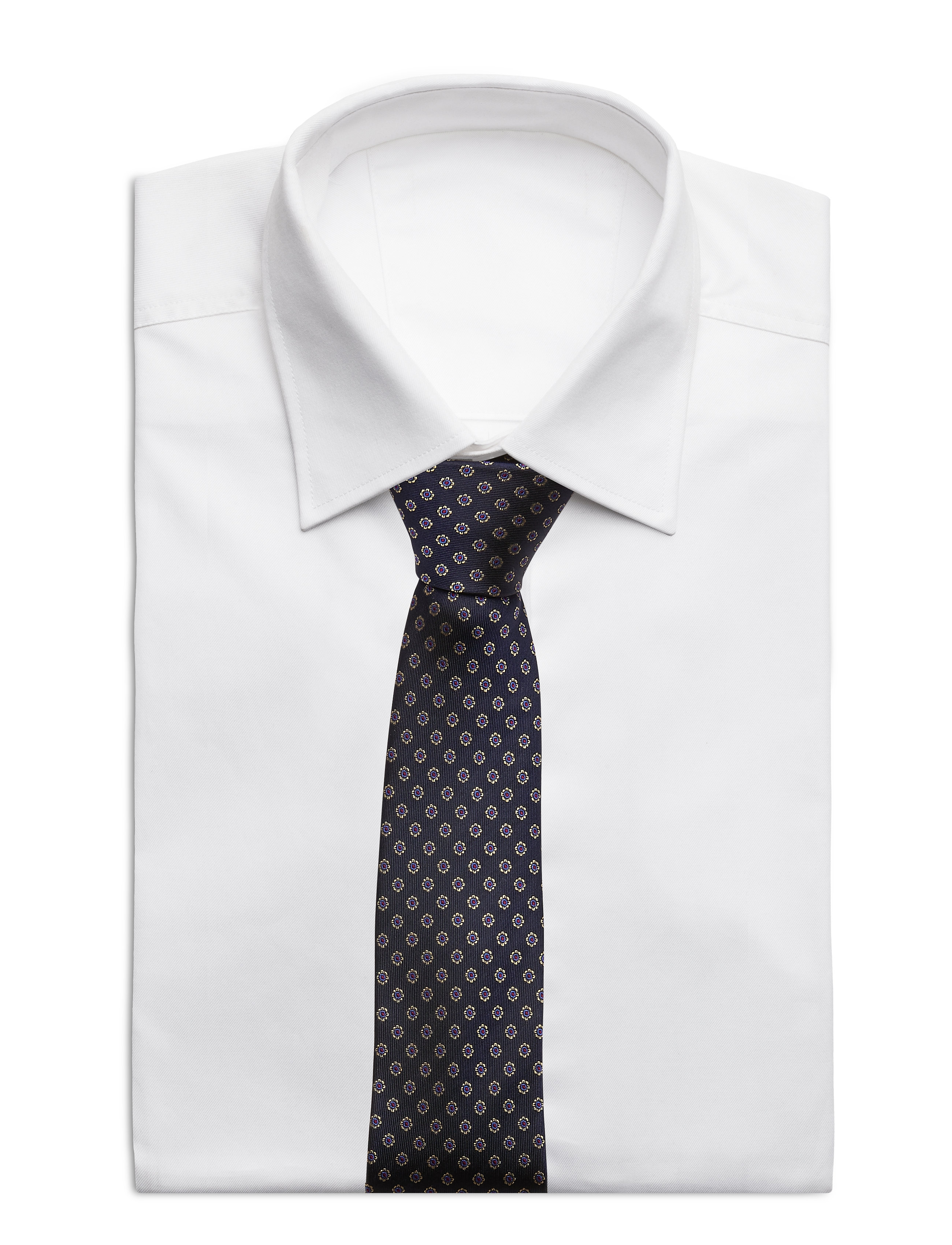 AN IVY - Navy Woven Flower Silk Tie - slips - navy/gold/red - 2