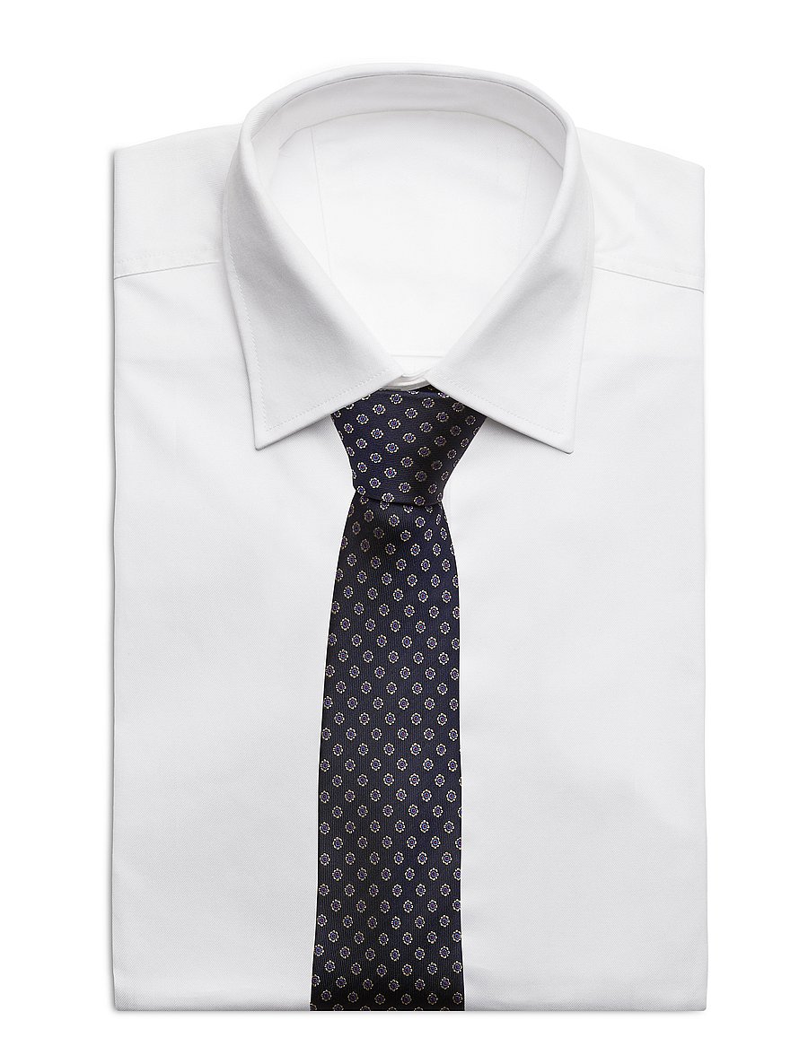 AN IVY - Navy Woven Flower Silk Tie - slips - navy/gold/red - 2
