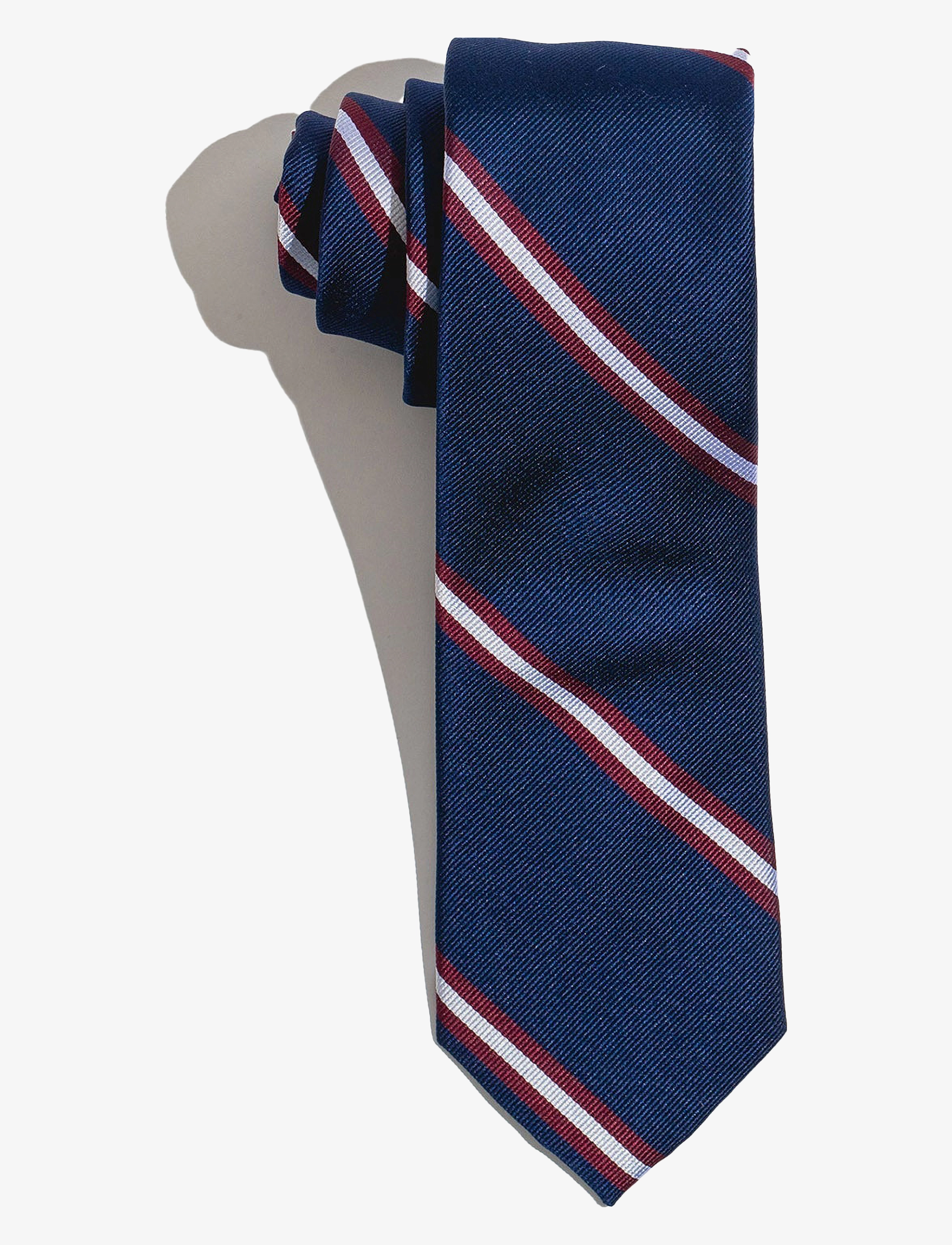 AN IVY Navy Burgundy White Striped Preppy Silk - Accessoires - NAVY/BURGUNDY/WHITE / navy