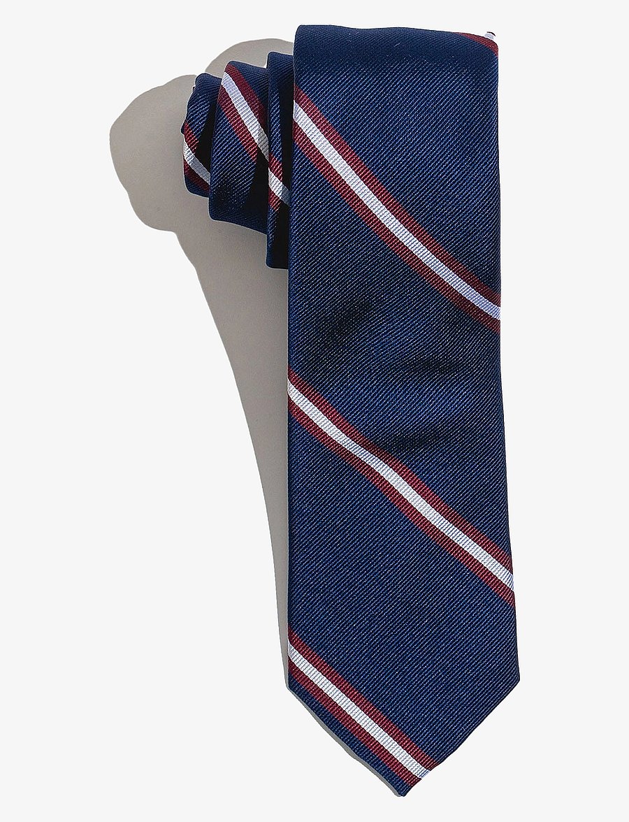 AN IVY - Navy Burgundy White Striped Preppy Silk - navy/burgundy/white - 1