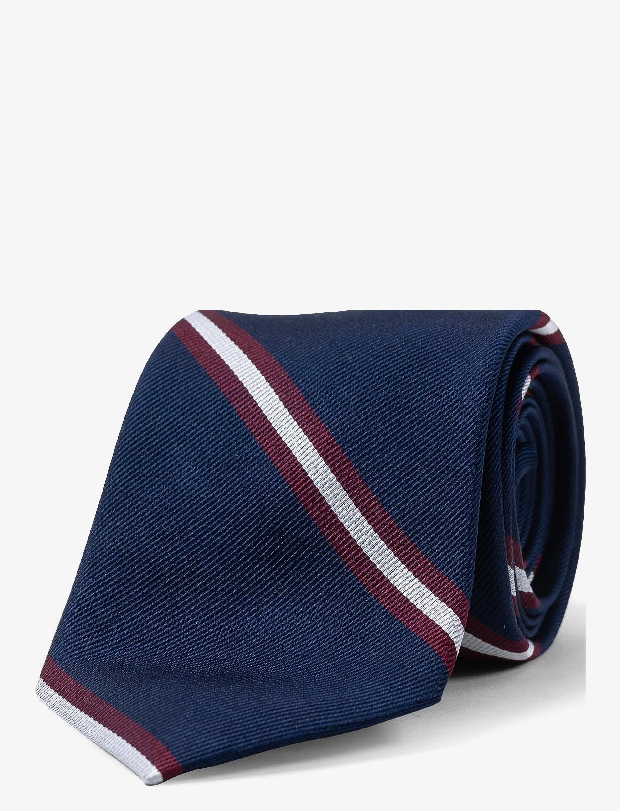 AN IVY - Navy Burgundy White Striped Preppy Silk - navy/burgundy/white - 2