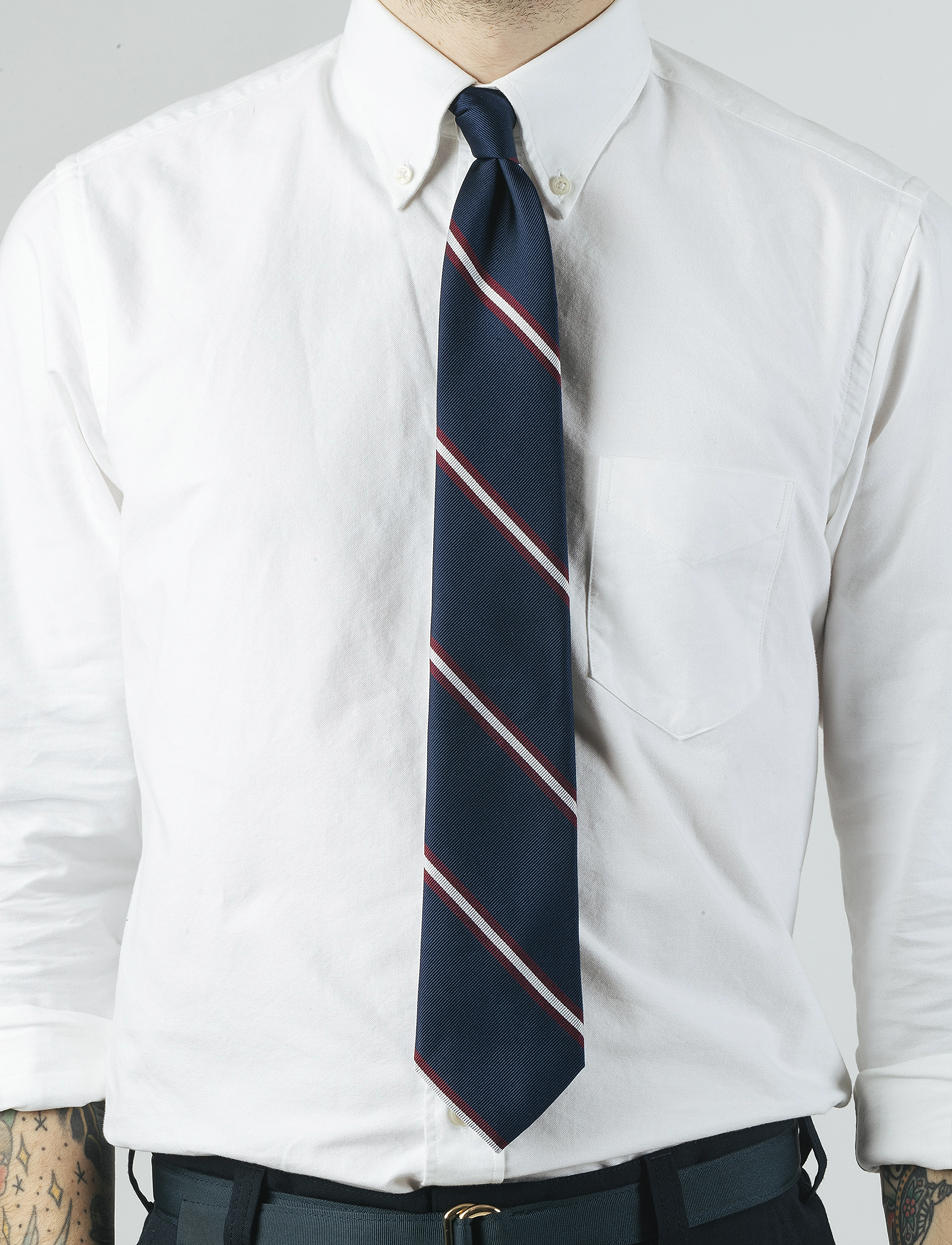 AN IVY Navy Burgundy White Striped Preppy Silk - Inspiration - NAVY/BURGUNDY/WHITE / navy