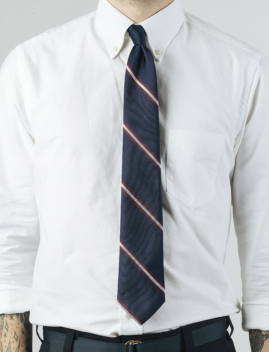 AN IVY - Navy Burgundy White Striped Preppy Silk - navy/burgundy/white - 0