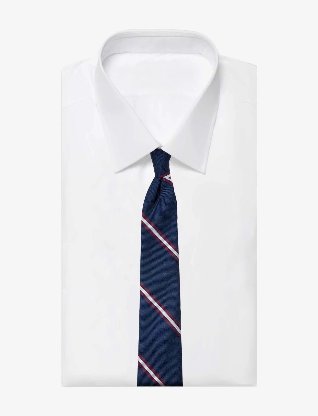 AN IVY - Navy Burgundy White Striped Preppy Silk - navy/burgundy/white - 3
