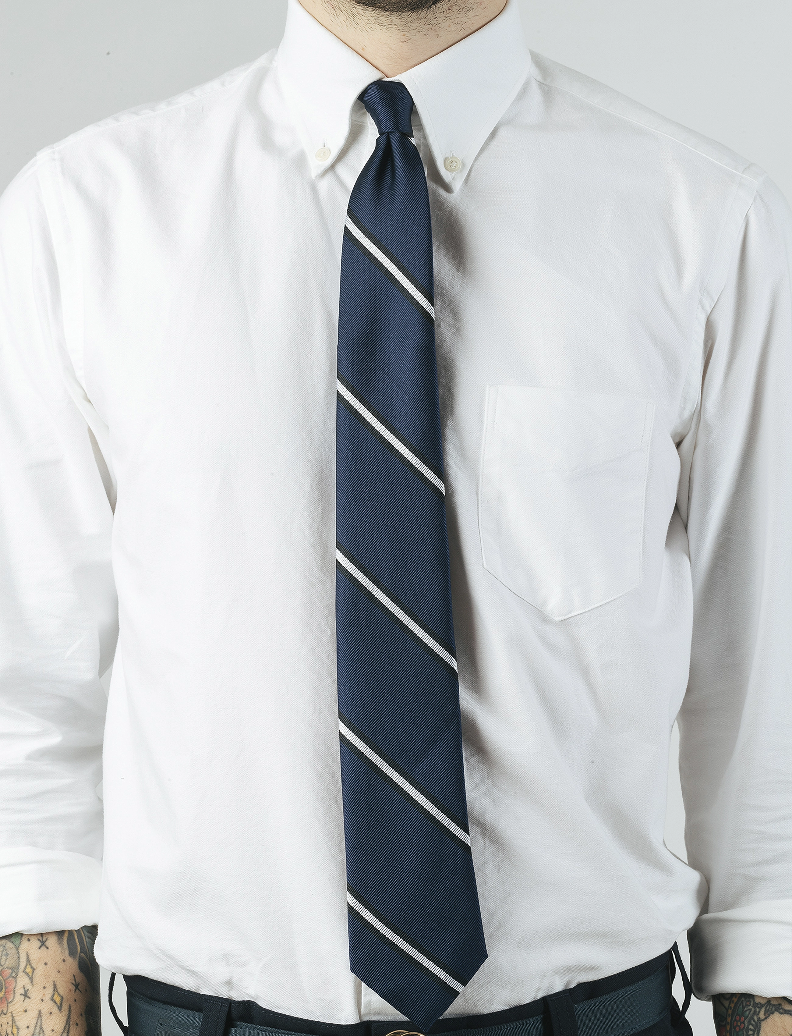 An Ivy - Navy Black White Striped Preppy Silk - navy/black/white - 1