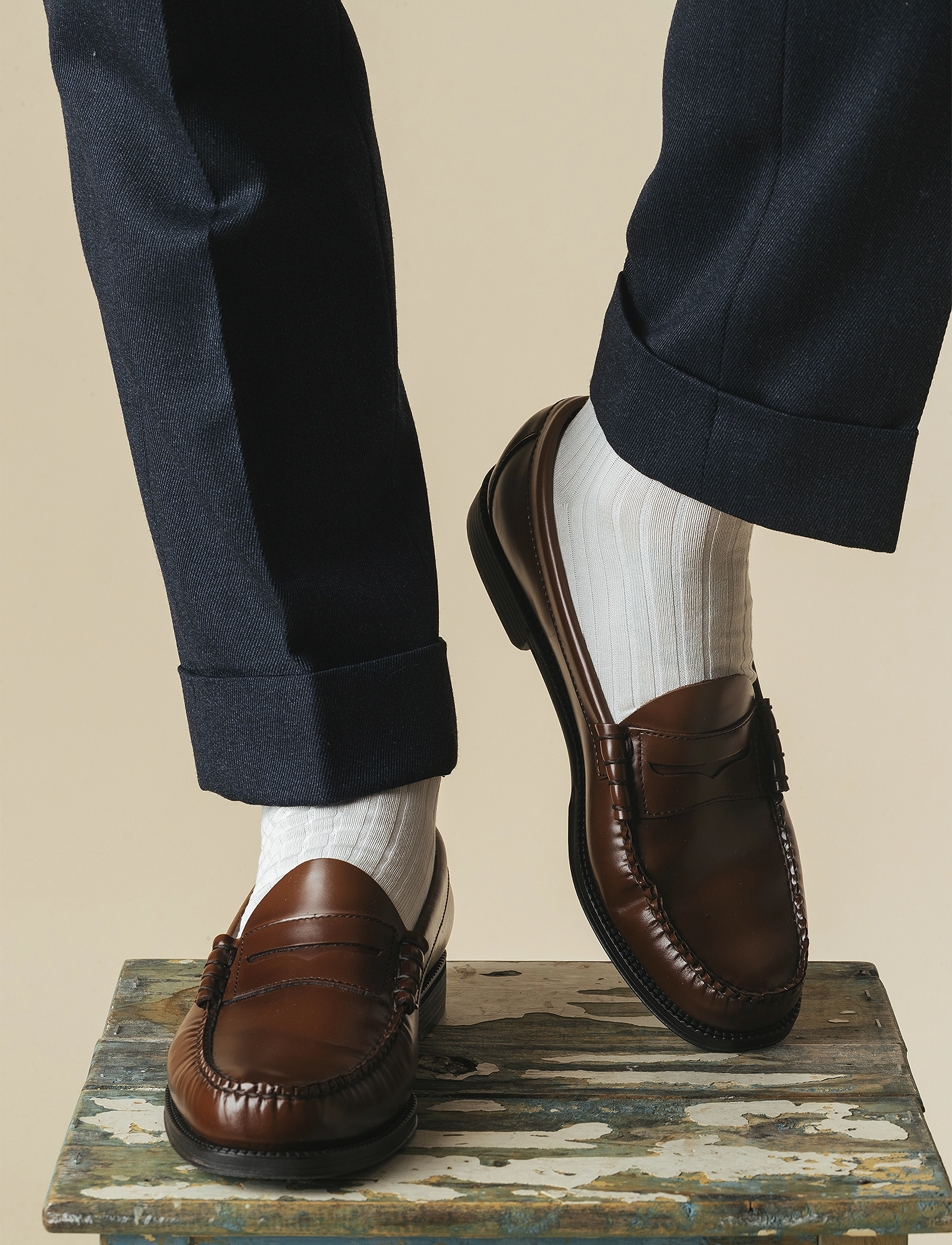 AN IVY Off White Ribbed Socks, Mænd, Ribbede Sokker, Hvid, Str: 39-42