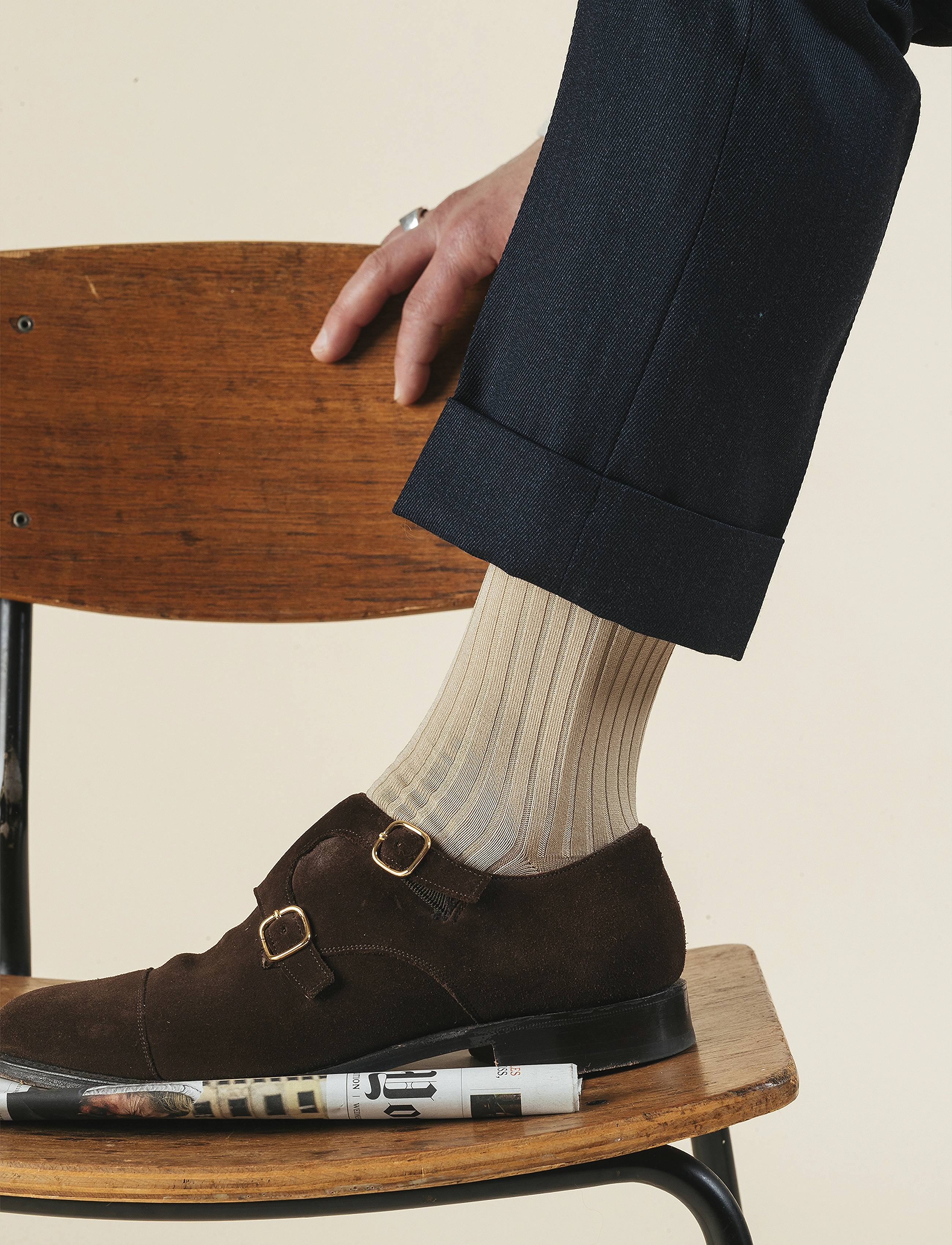 AN IVY Beige Ribbed Socks, 39-42, Beige, Sokker > Almindelige Sokker, Herre