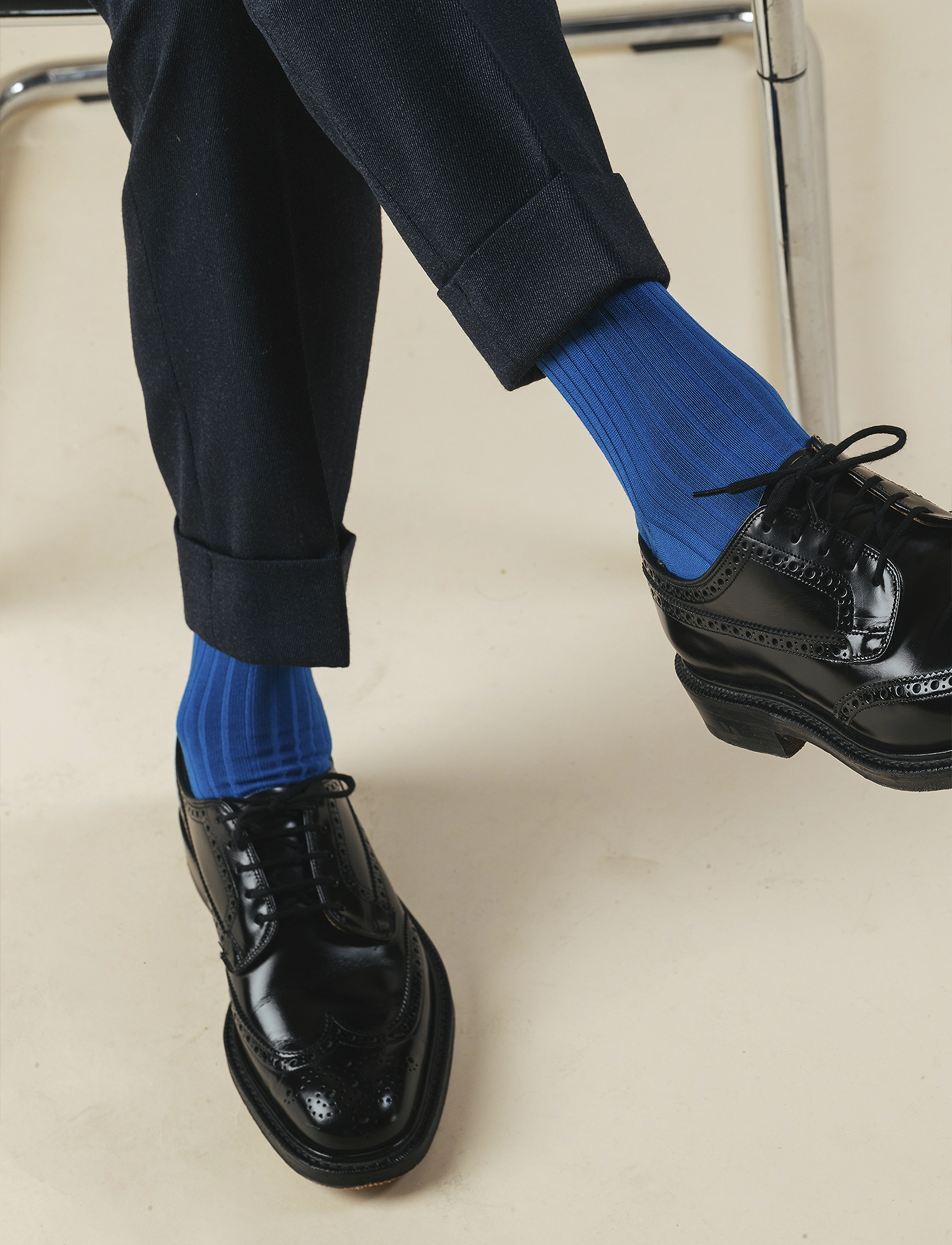 AN IVY Cobalt Blue Ribbed Socks, 43-46, Blau - Regular Männerswear