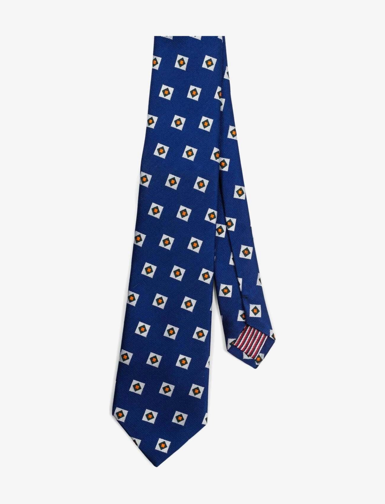 AN IVY Blue Orange Triple Square Silk Tie, One Size, Navy, Tilbehør > Slips, Herre