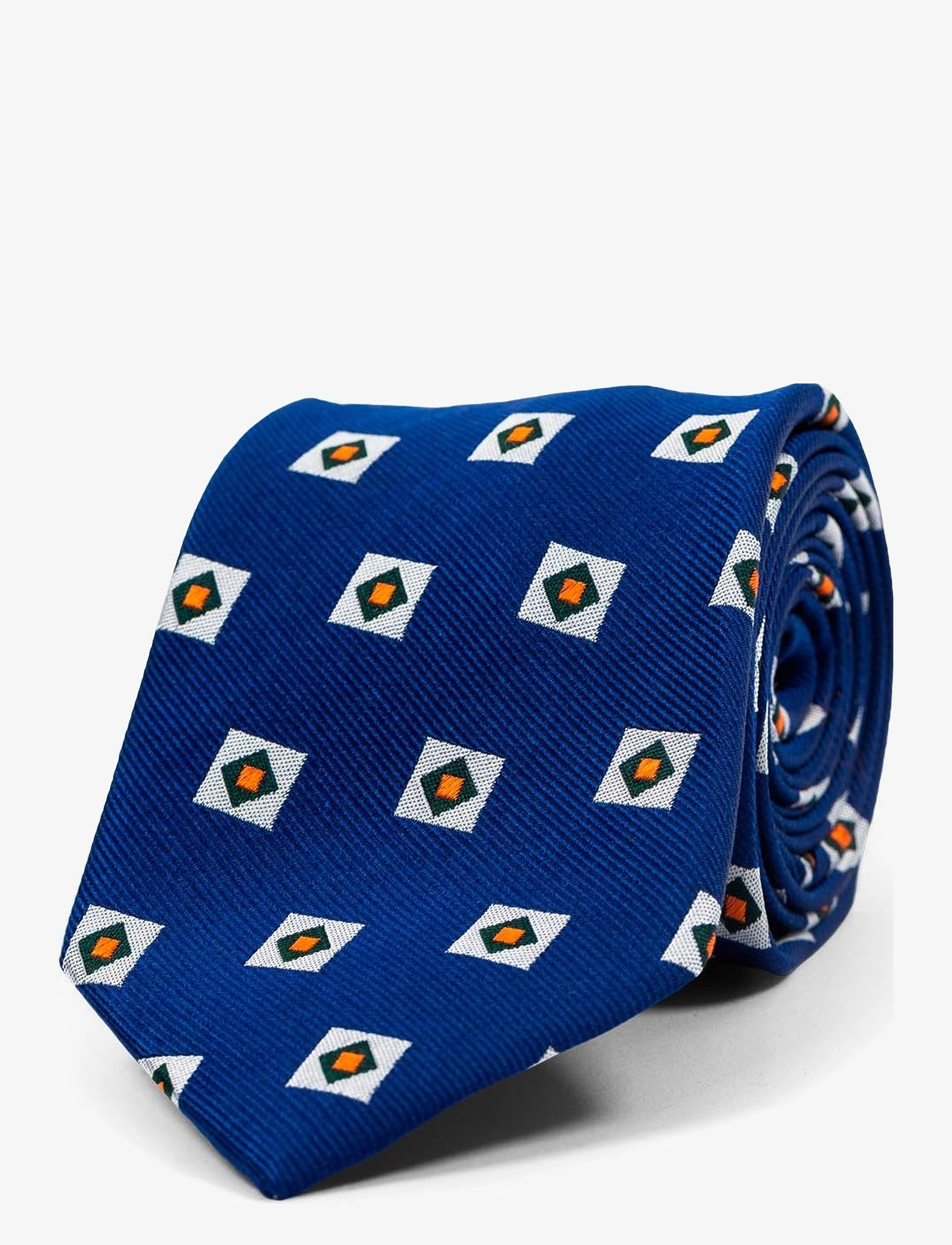 AN IVY - Blue Orange Triple Square Silk Tie - ties - blue / orange - 1
