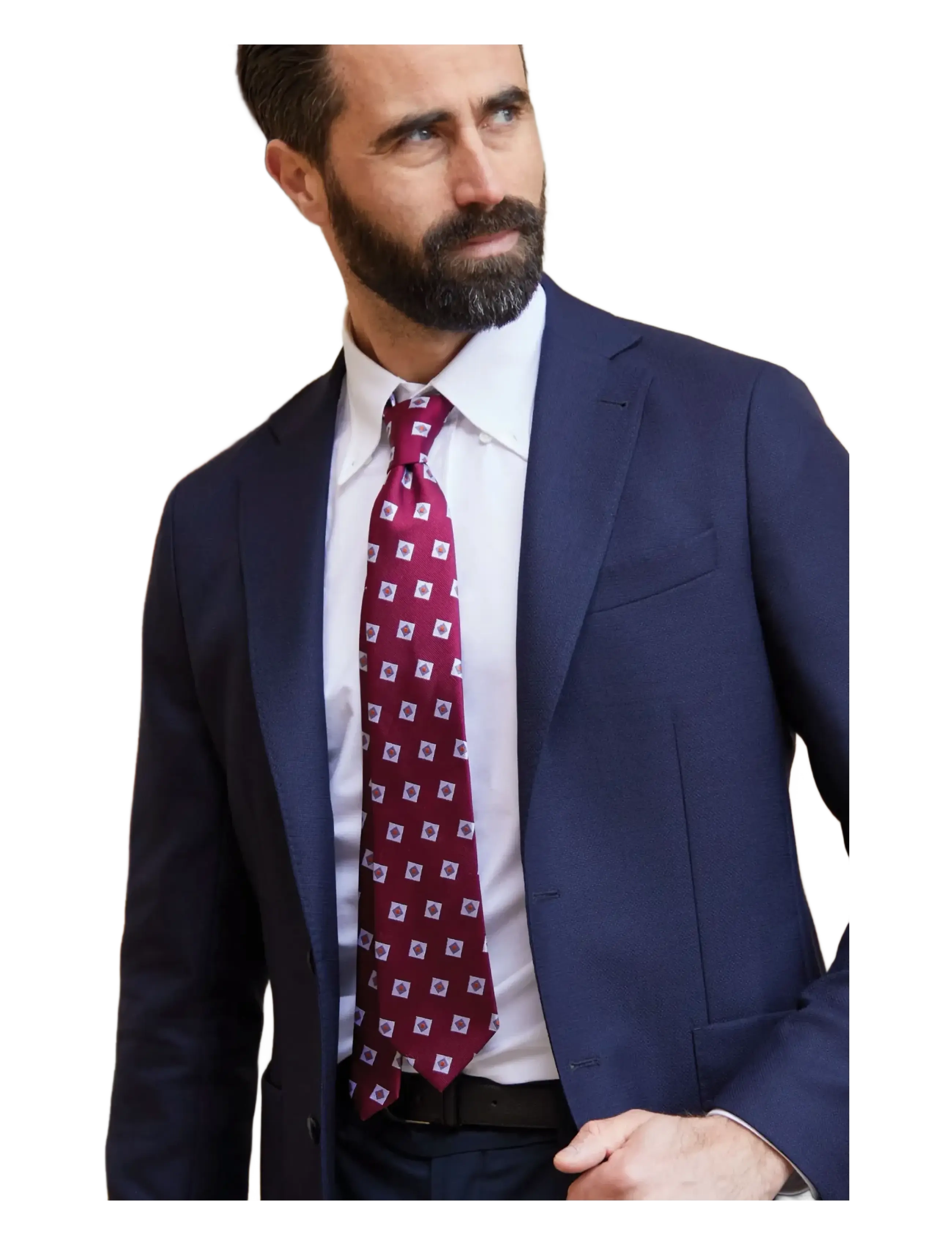 AN IVY - Burgundy Triple Square Silk Tie - slips - burgundy - 2