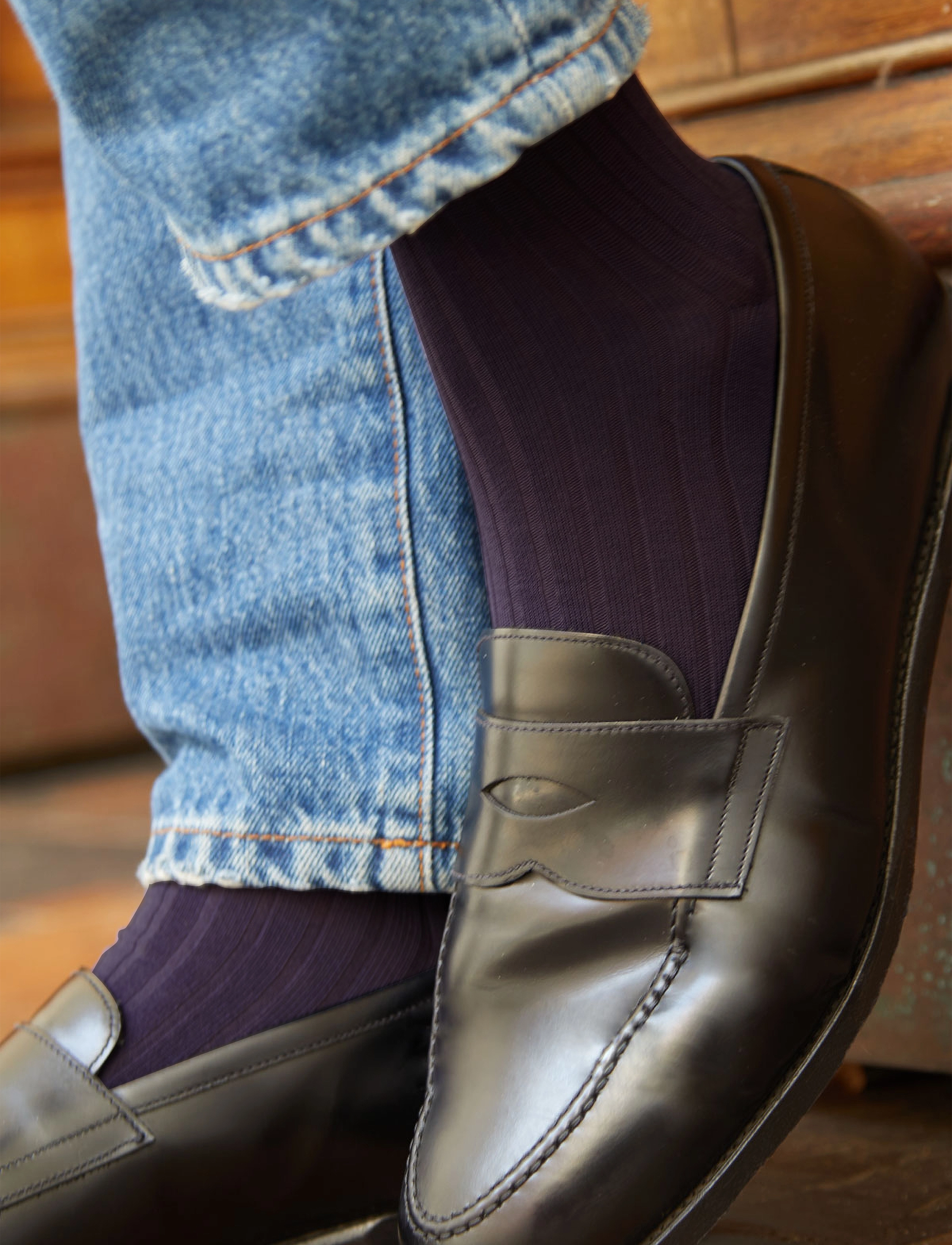 AN IVY Purple Ribbed Socks, 43-46, Lila - Regular Männerswear