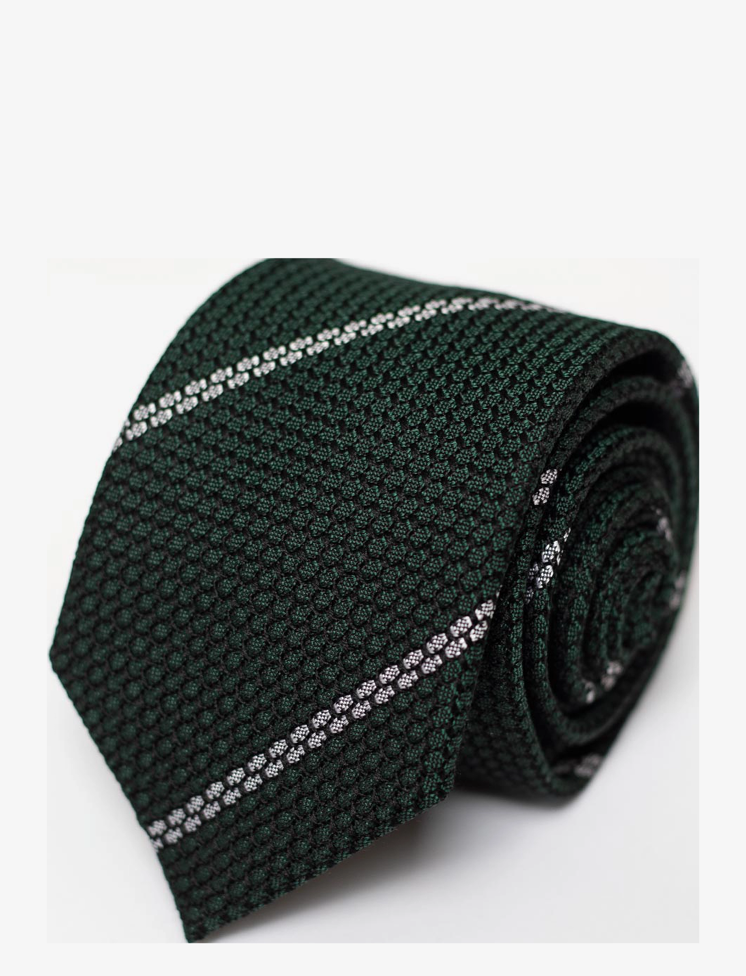 AN IVY - Green White Striped Grenadine Tie - green / white - 1