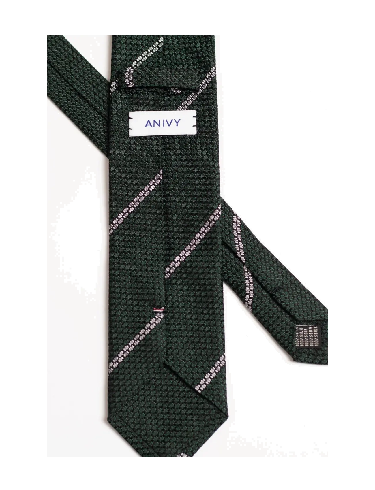 AN IVY - Green White Striped Grenadine Tie - green / white - 3