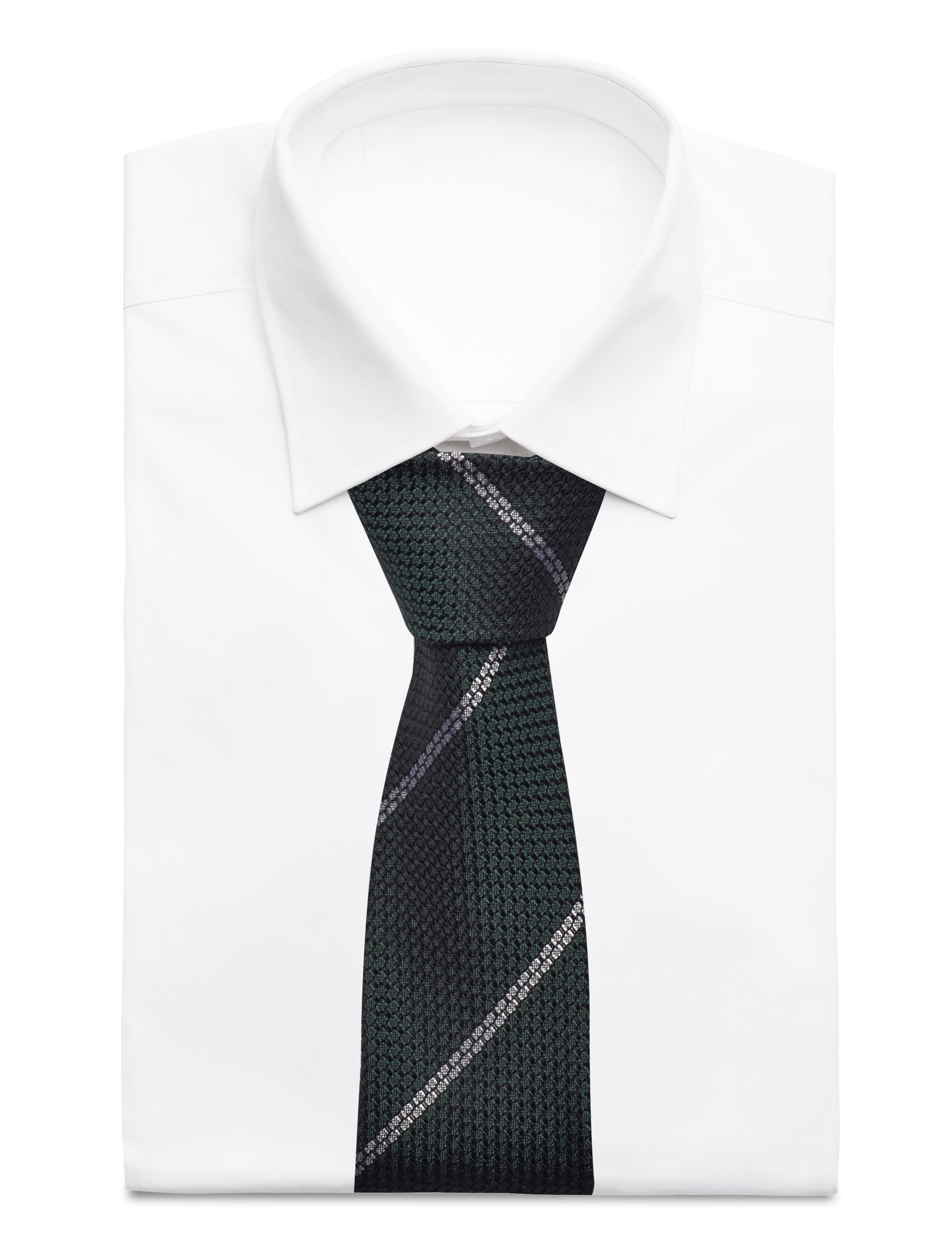 AN IVY - Green White Striped Grenadine Tie - green / white - 4