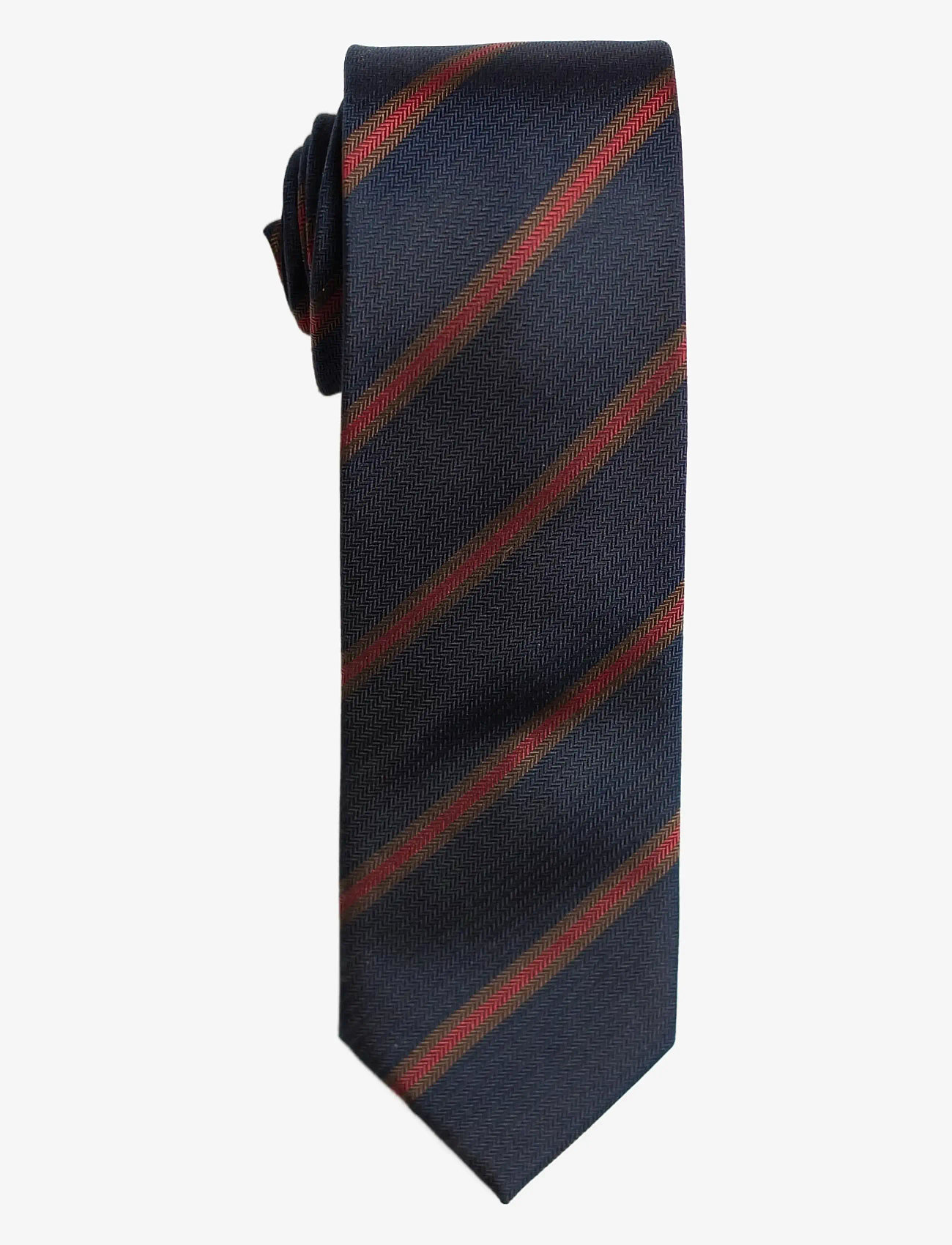 AN IVY - Navy Herringbone Silk Tie - navy red - 1