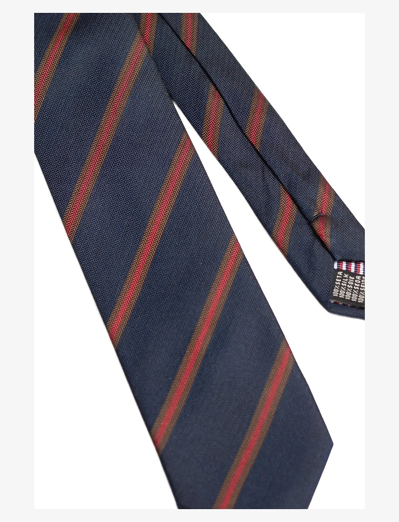 AN IVY - Navy Herringbone Silk Tie - navy red - 2
