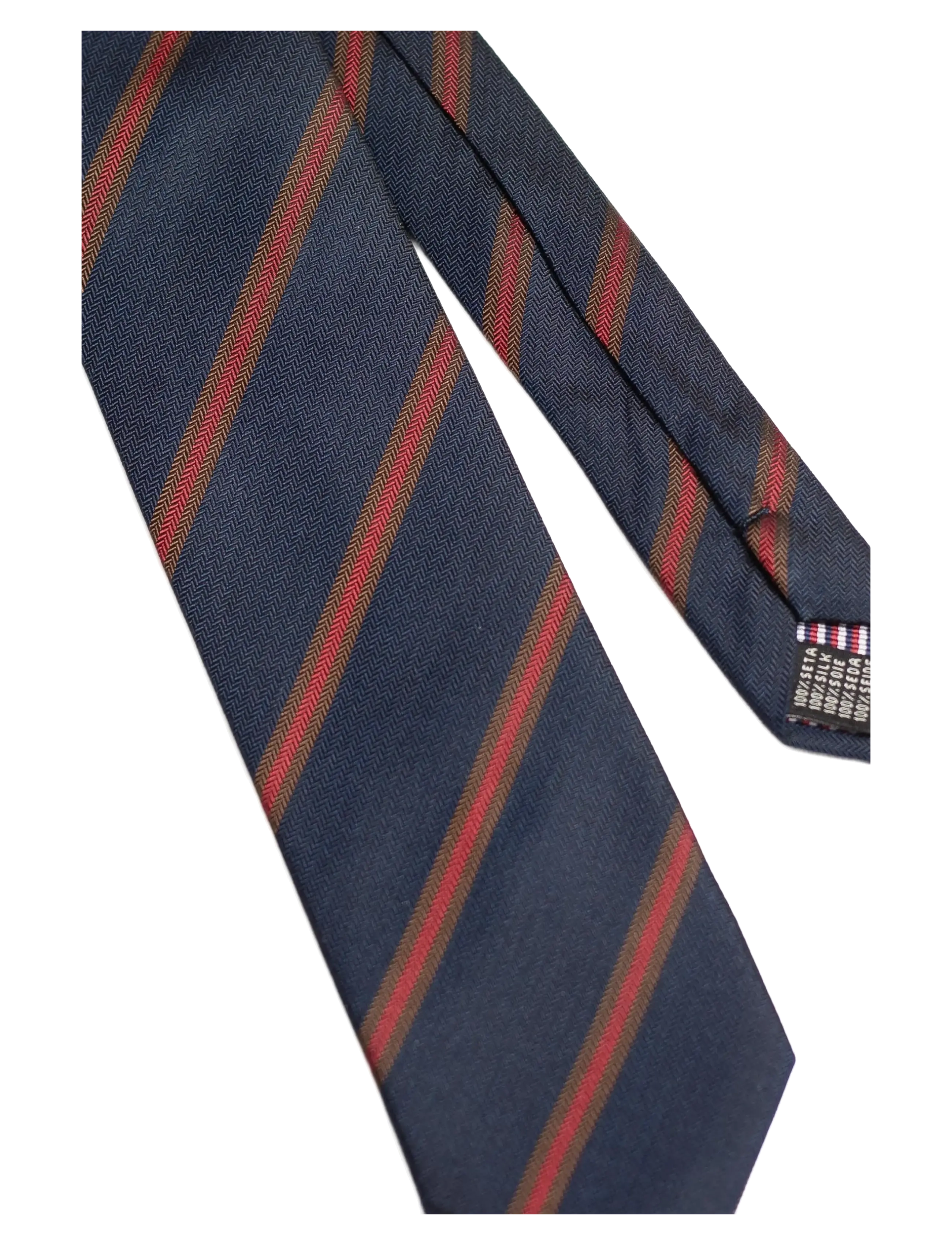 AN IVY - Navy Herringbone Silk Tie - navy red - 2