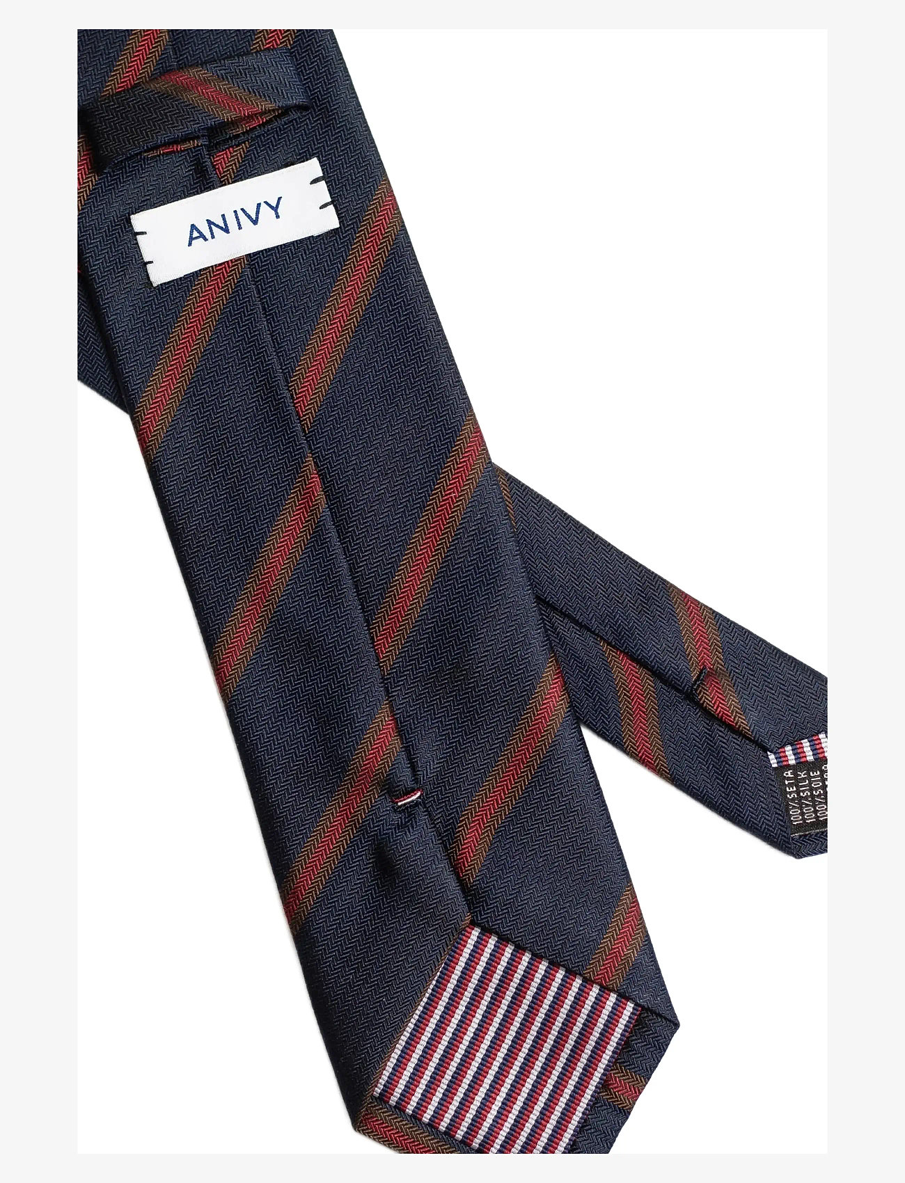 AN IVY - Navy Herringbone Silk Tie - navy red - 3