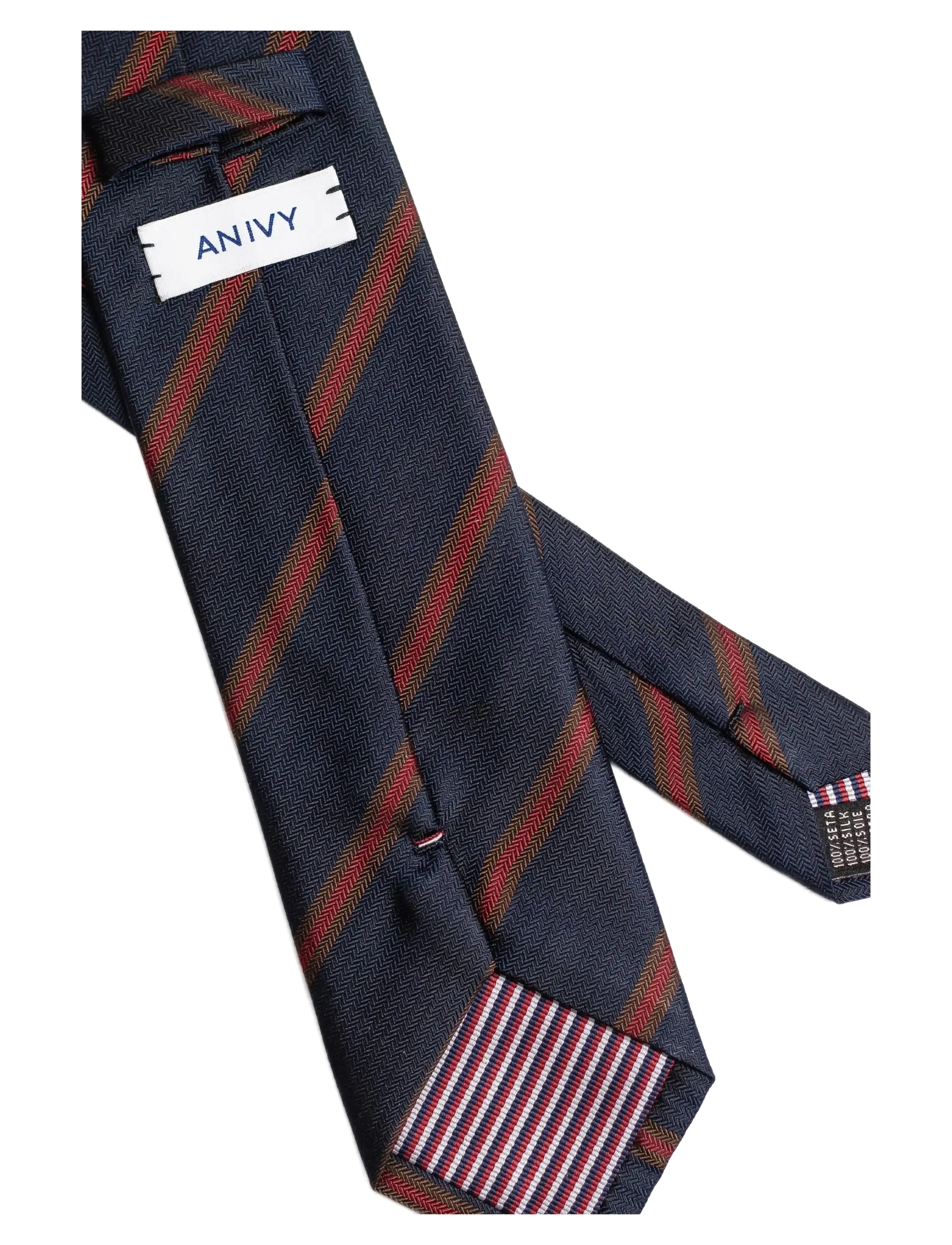 AN IVY - Navy Herringbone Silk Tie - navy red - 3
