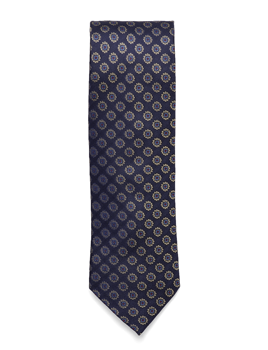 AN IVY - Navy Woven Flower Silk Tie - krawatten - navy - 1