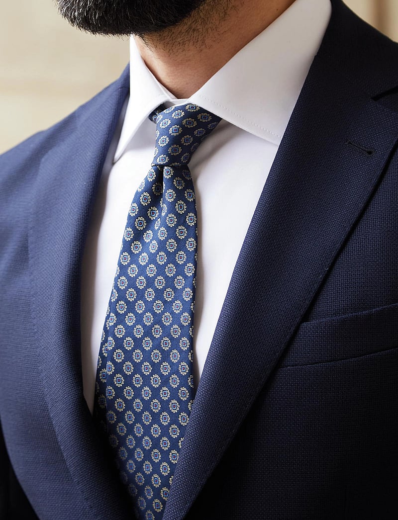 AN IVY - Navy Woven Flower Silk Tie - krawatten - navy - 0