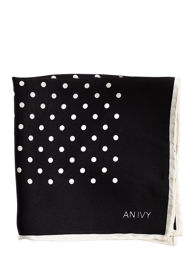AN IVY - Black White Polka Dot Silk Pocket - näsdukar - black white - 0