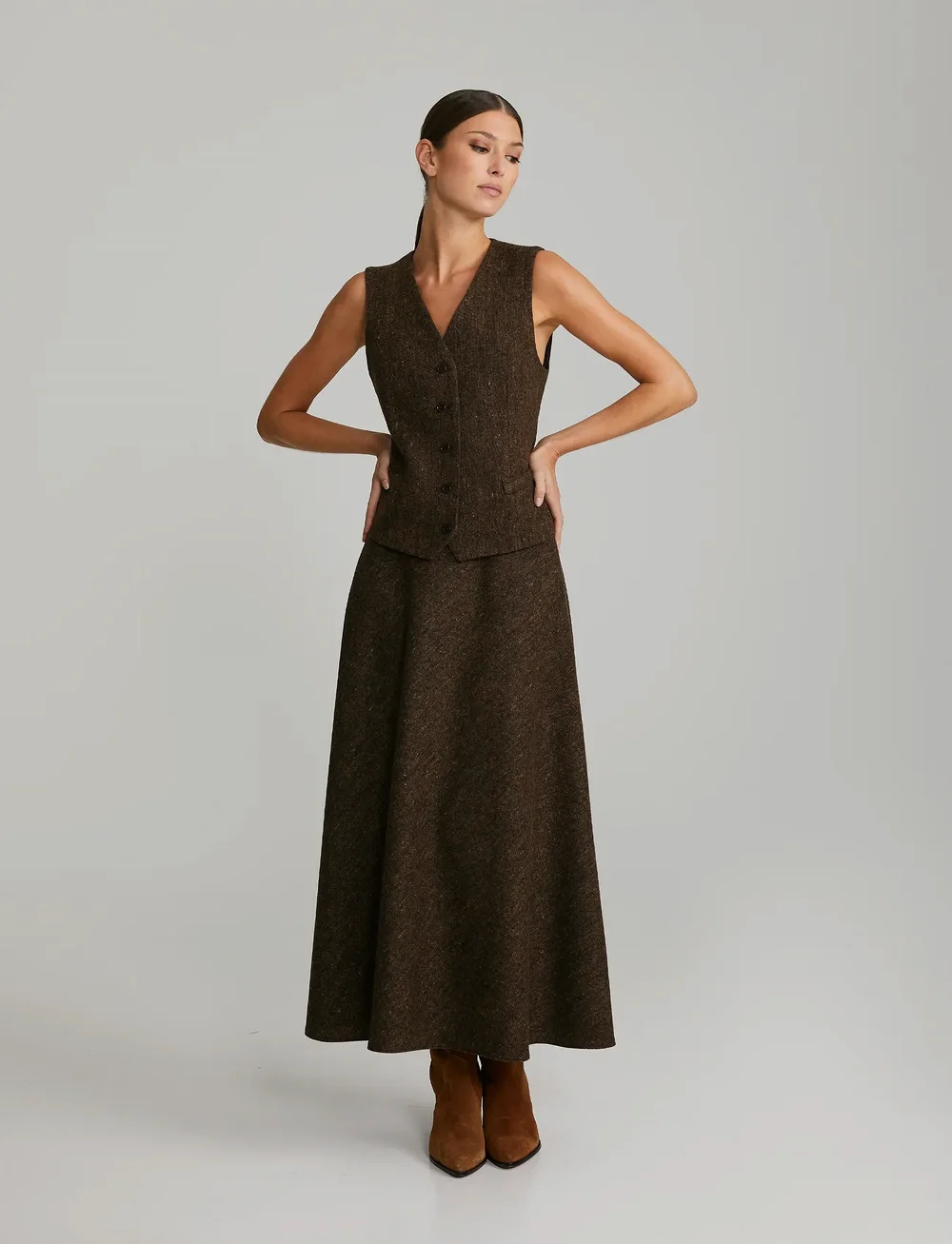 Andiata - Kity 90 V - maxi röcke - brown tweed - 0