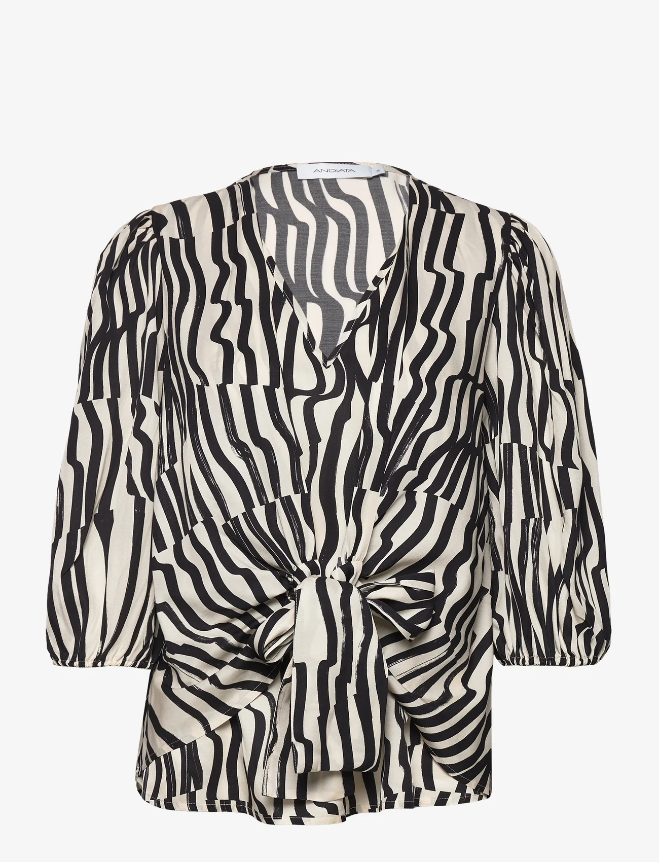 Andiata - Vilja Print Blouse - short-sleeved blouses - beige stripes - 0