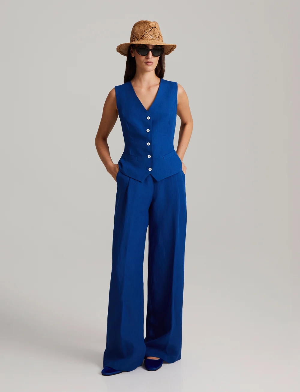 Andiata - Kamille 3 - linen trousers - mediterranean blue - 0