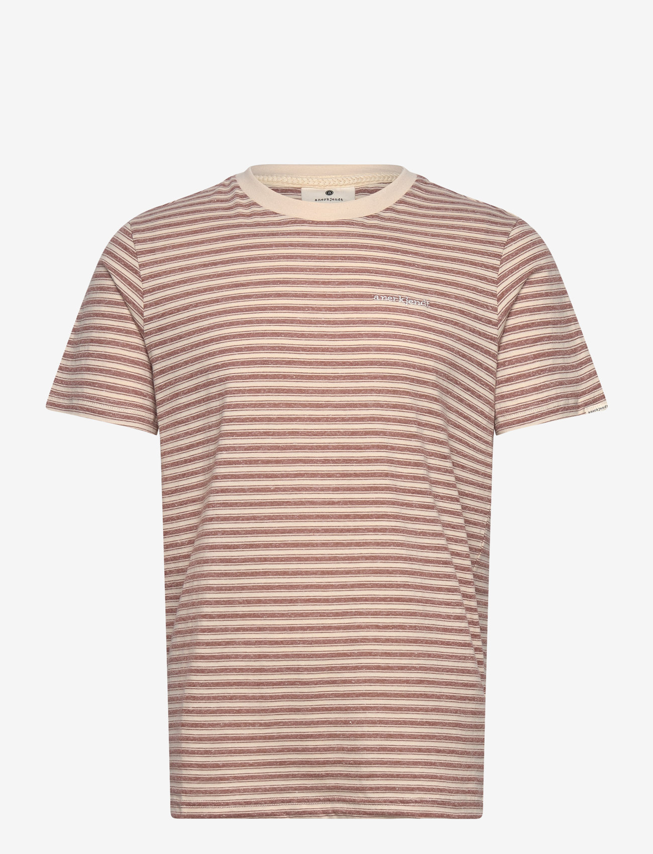 Anerkjendt - AKROD S/S COT/LINEN STRIPE TEE - cognac - 0