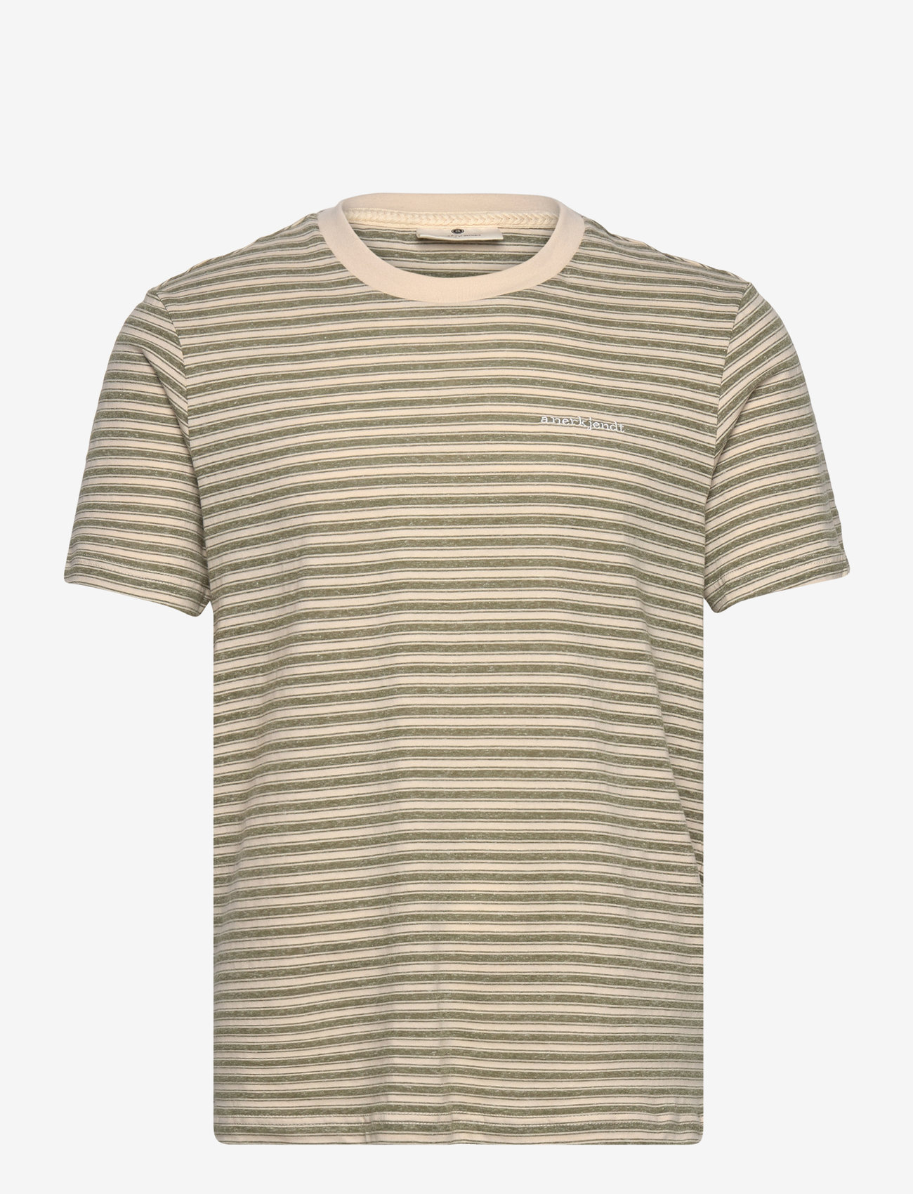 Anerkjendt - AKROD S/S COT/LINEN STRIPE TEE - olivine - 0
