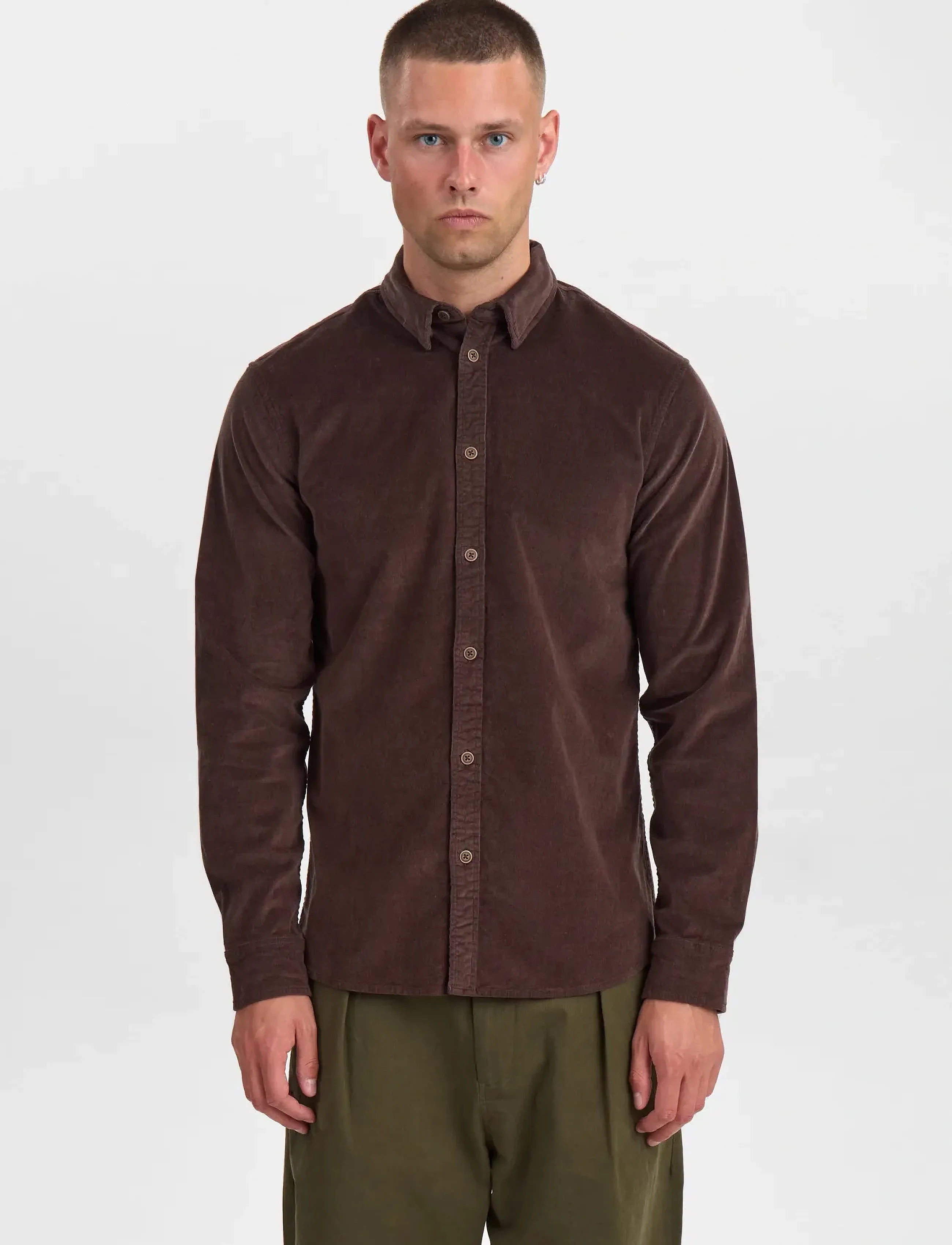 Anerkjendt Akleif Solid Cord Shirt, S, Brown, Skjorter > Afslappet, Herre