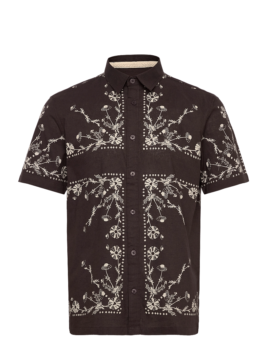 Anerkjendt - THEO FLOWER PRINT S/S SHIRT - kortærmede skjorter - chocolate brown - 0