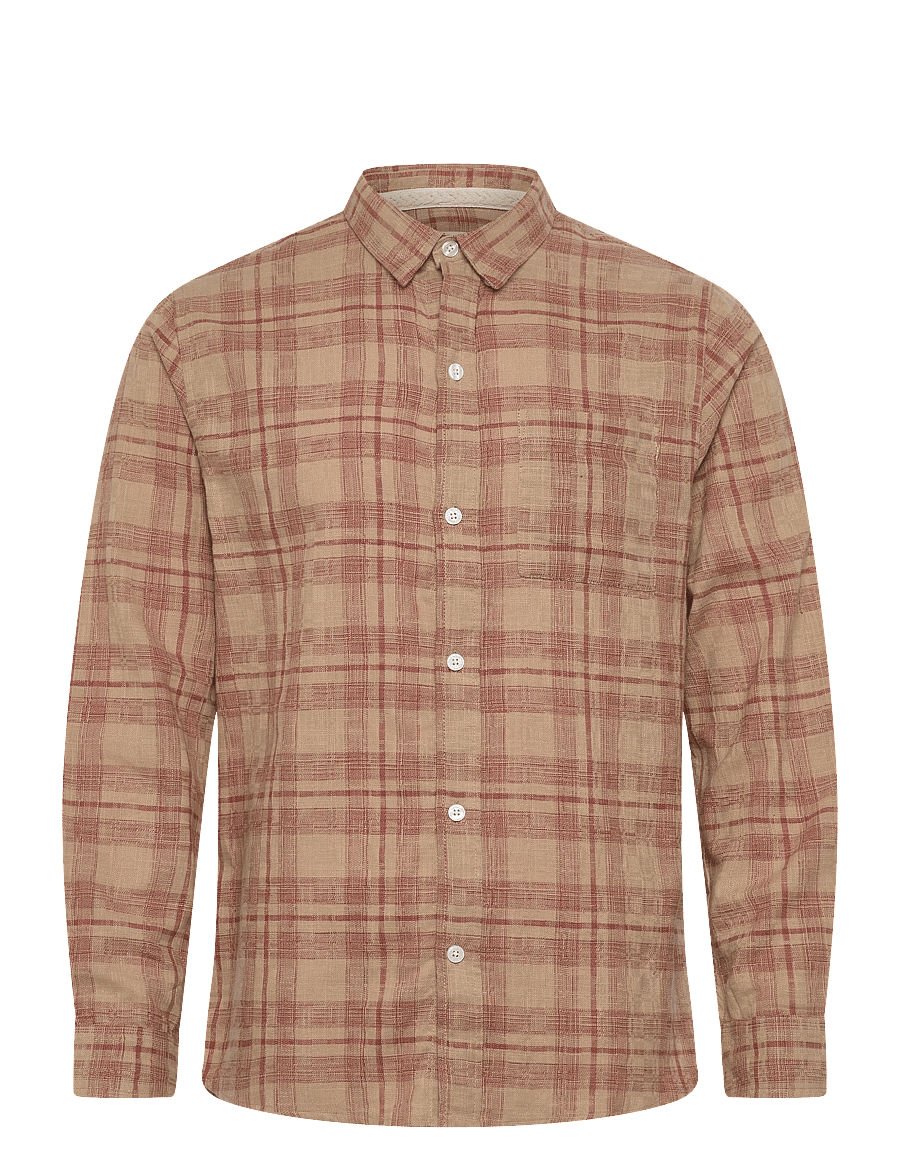 Anerkjendt - AKLEIF COT/LIN CHECK SHIRT - ternede skjorter - auburn - 0