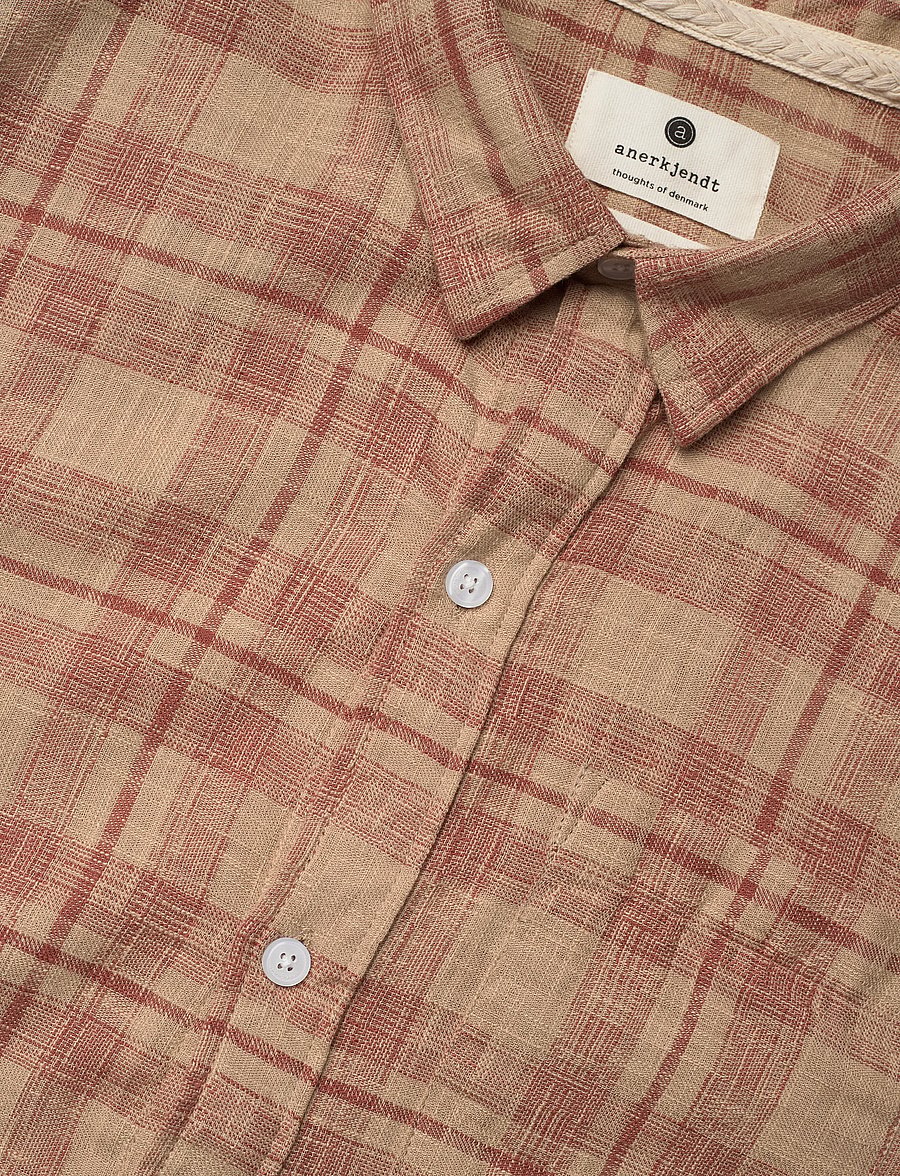 Anerkjendt - AKLEIF COT/LIN CHECK SHIRT - ternede skjorter - auburn - 3