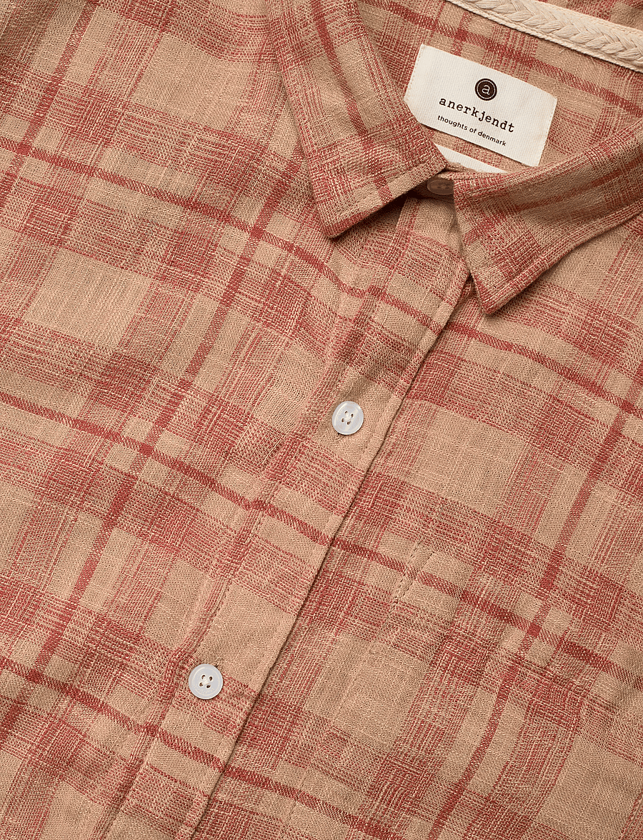 Anerkjendt - AKLEIF COT/LIN CHECK SHIRT - ternede skjorter - auburn - 3